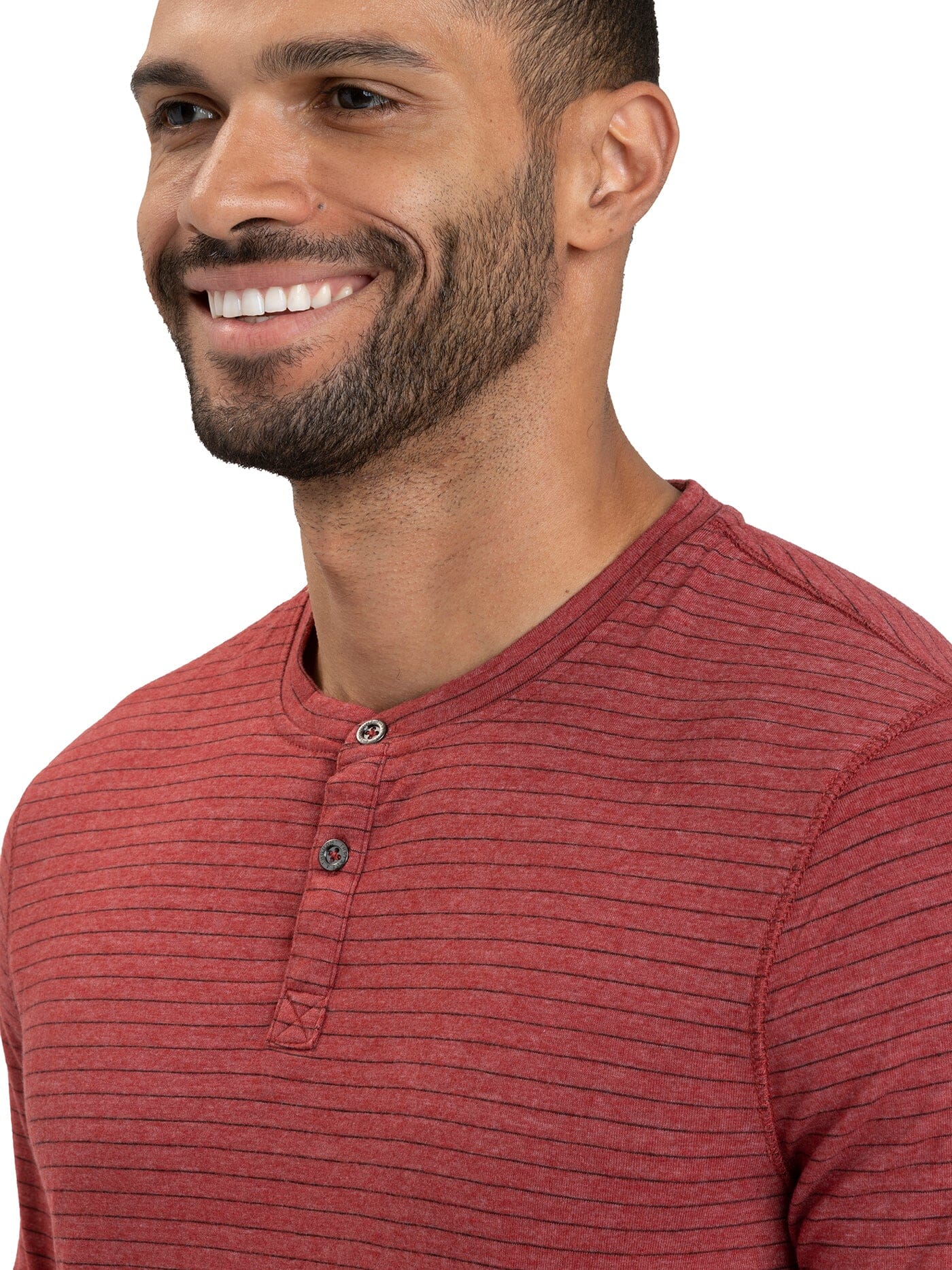 Men's Stripe Triblend Long Sleeve Henley in Red and Black