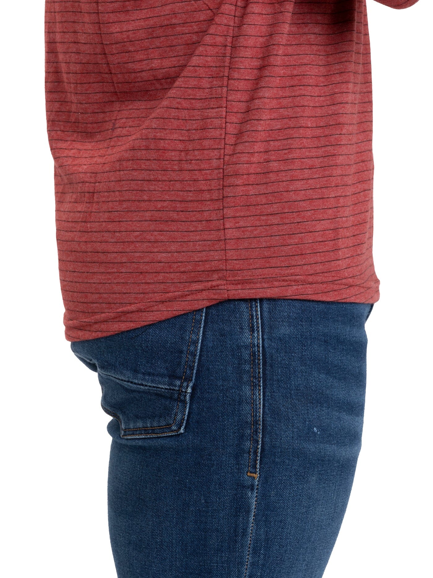 Men's Stripe Triblend Long Sleeve Henley in Red and Black