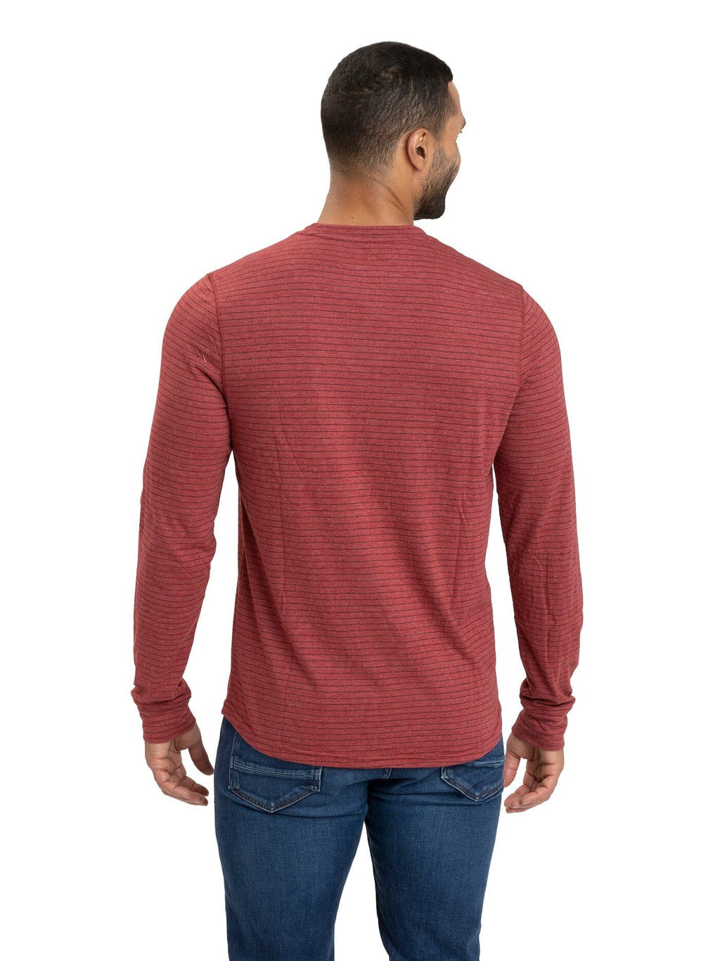 Men's Stripe Triblend Long Sleeve Henley in Red and Black