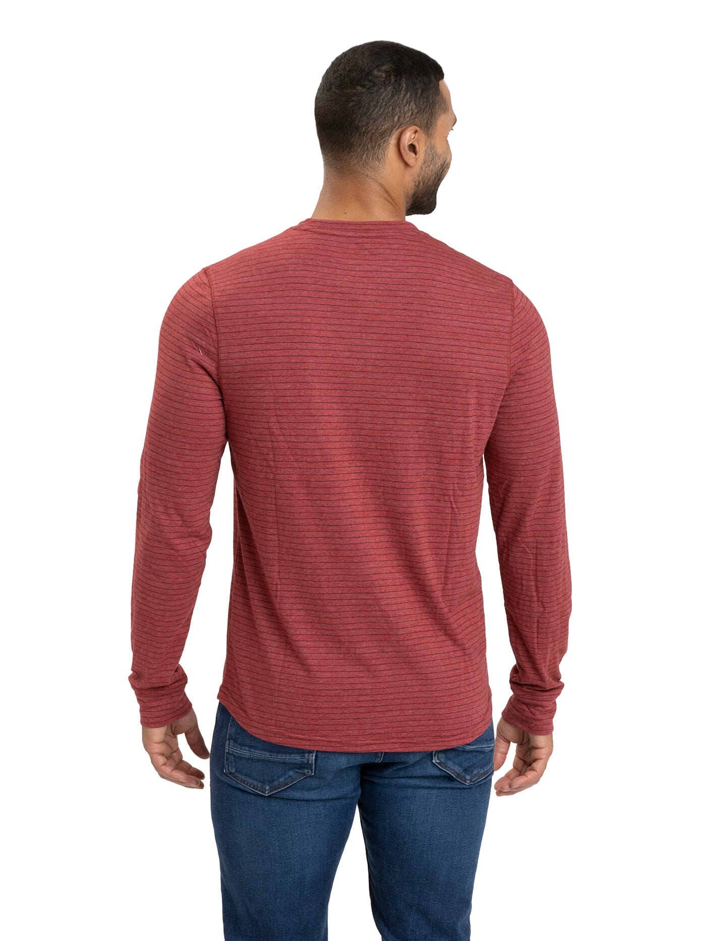 Men's Stripe Triblend Long Sleeve Henley in Red and Black