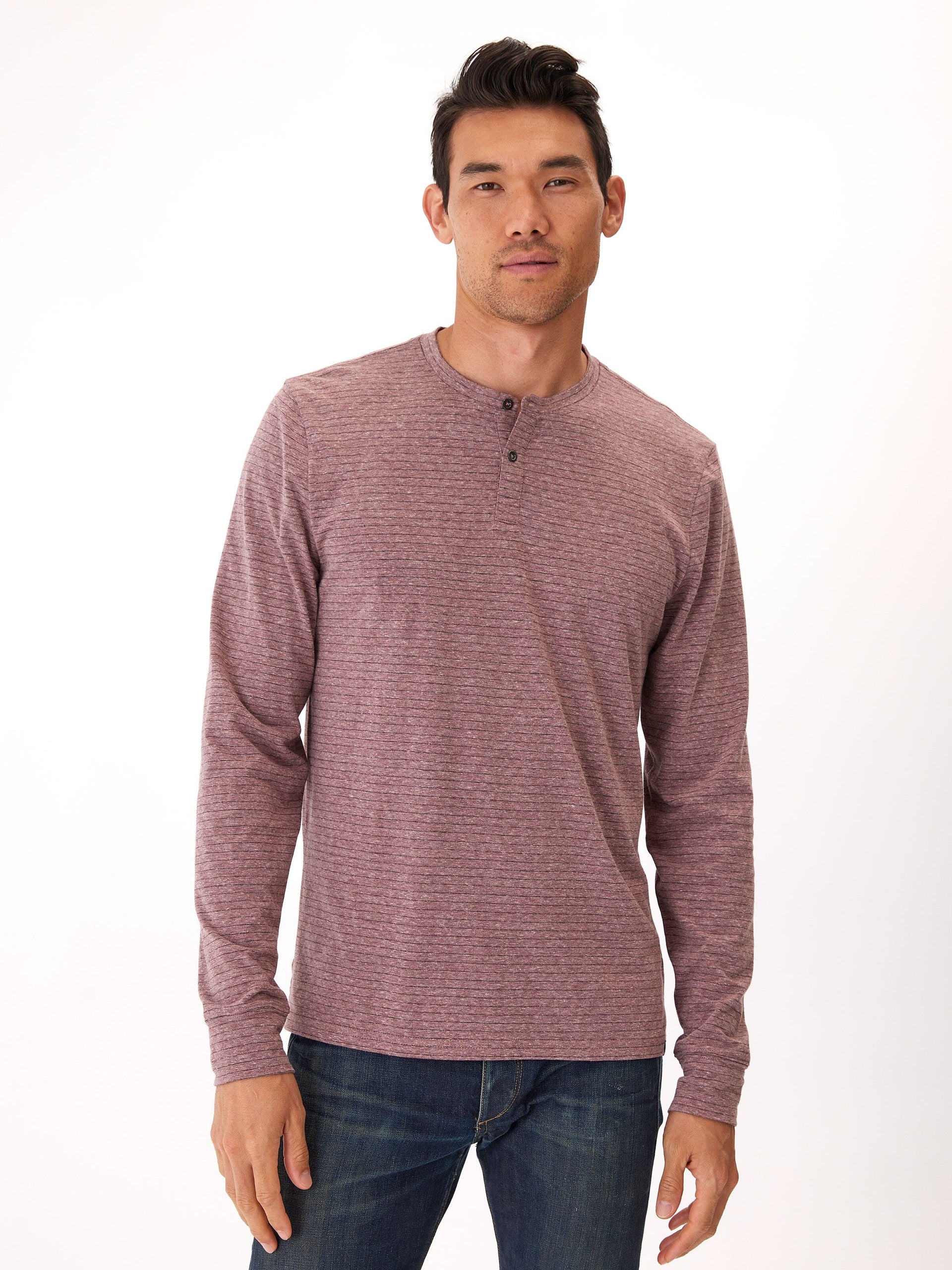 Stripe Triblend Long Sleeve Henley Shirt