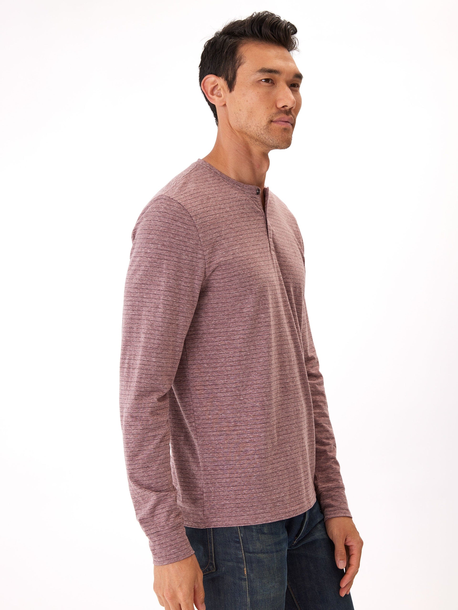 Stripe Triblend Long Sleeve Henley Shirt