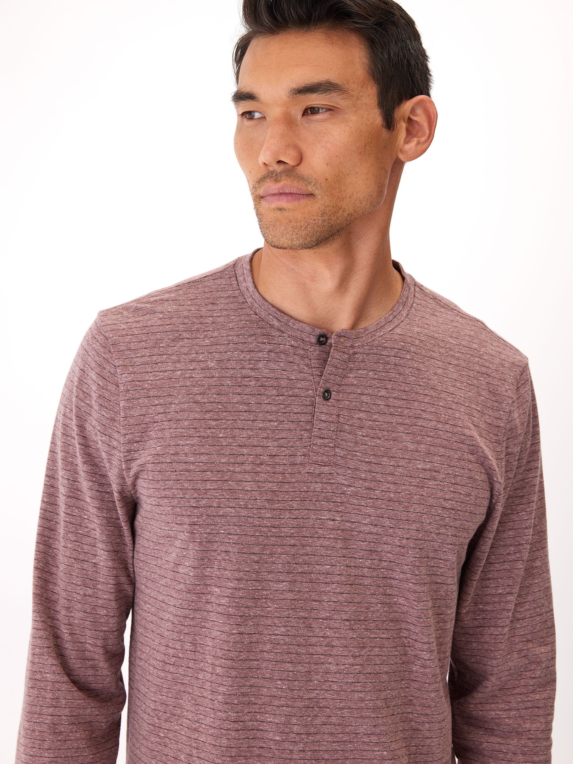 Stripe Triblend Long Sleeve Henley Shirt