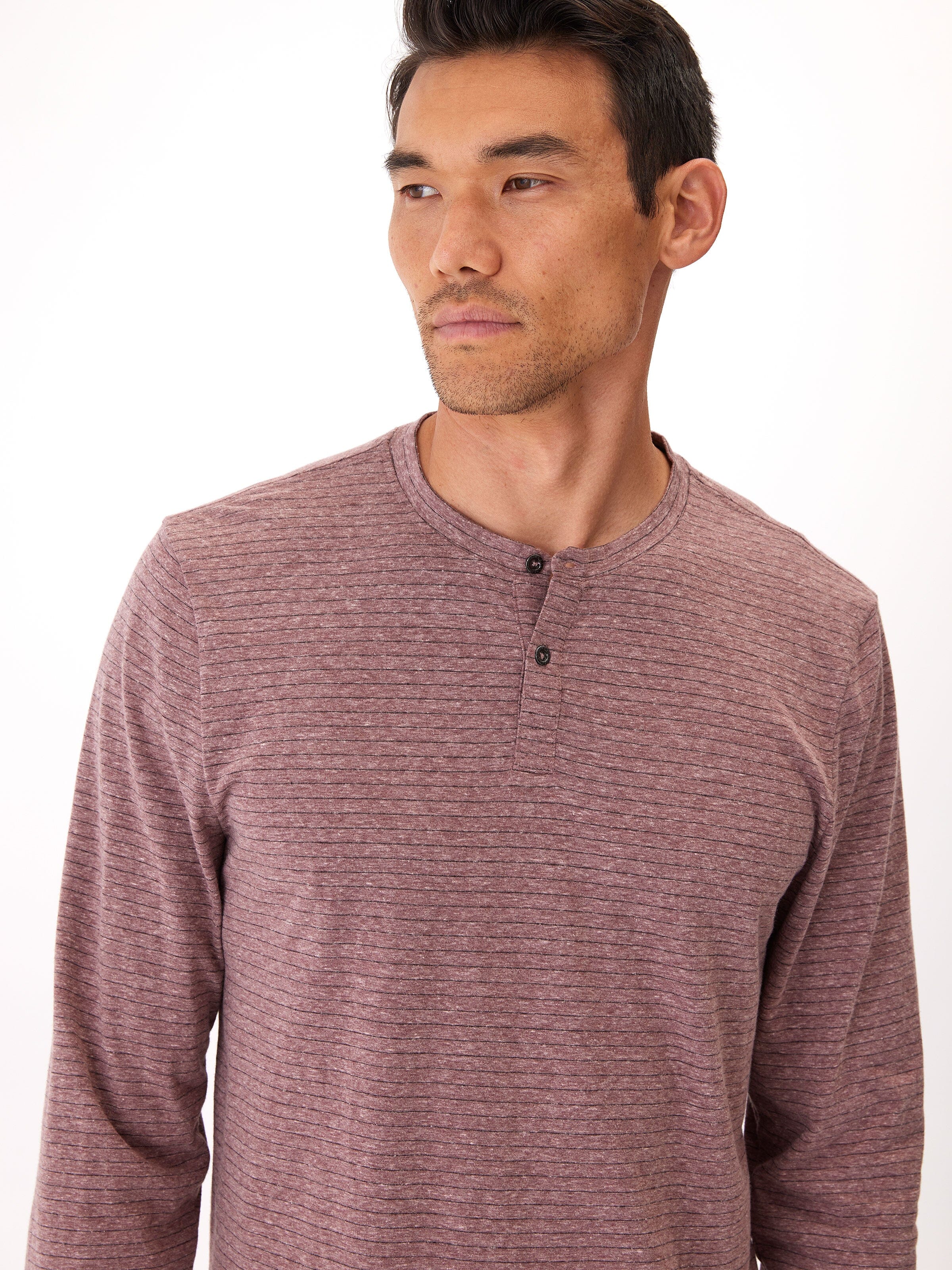 Stripe Triblend Long Sleeve Henley Shirt