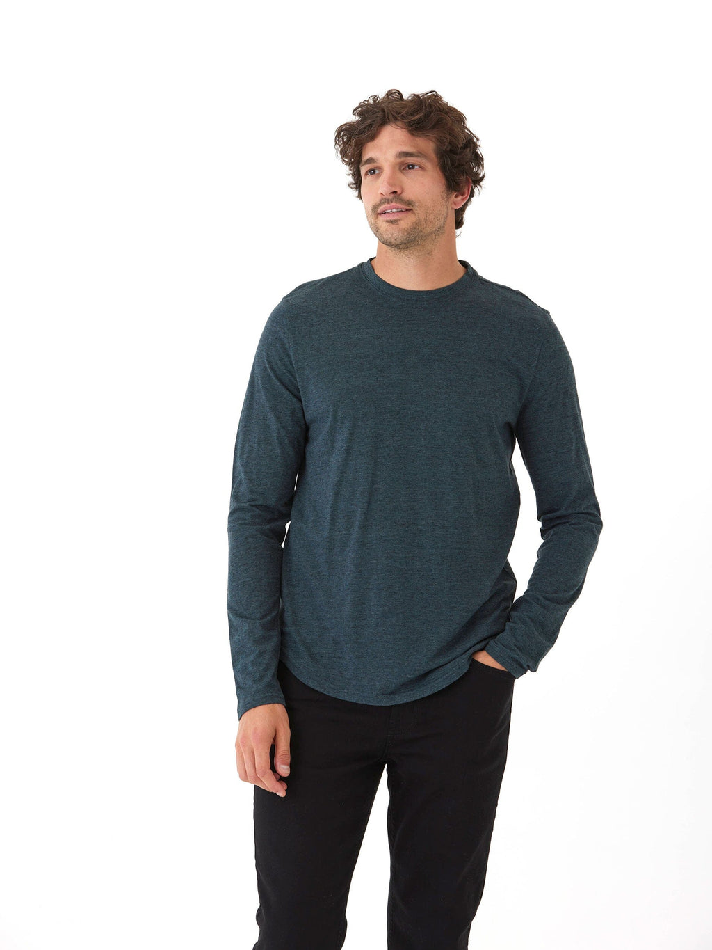 Black Fleck Triblend Long Sleeve Crew Neck Tee