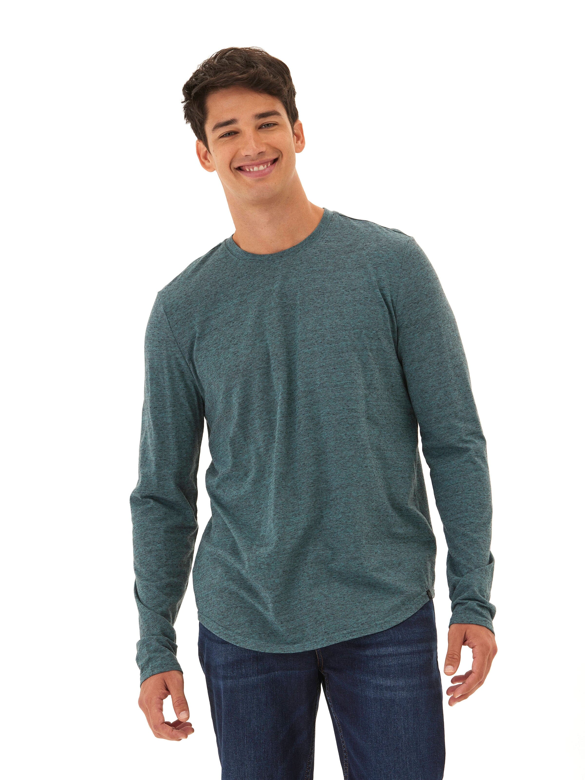 Black Fleck Triblend Long Sleeve Crew shirt in solid black with fleck detail.