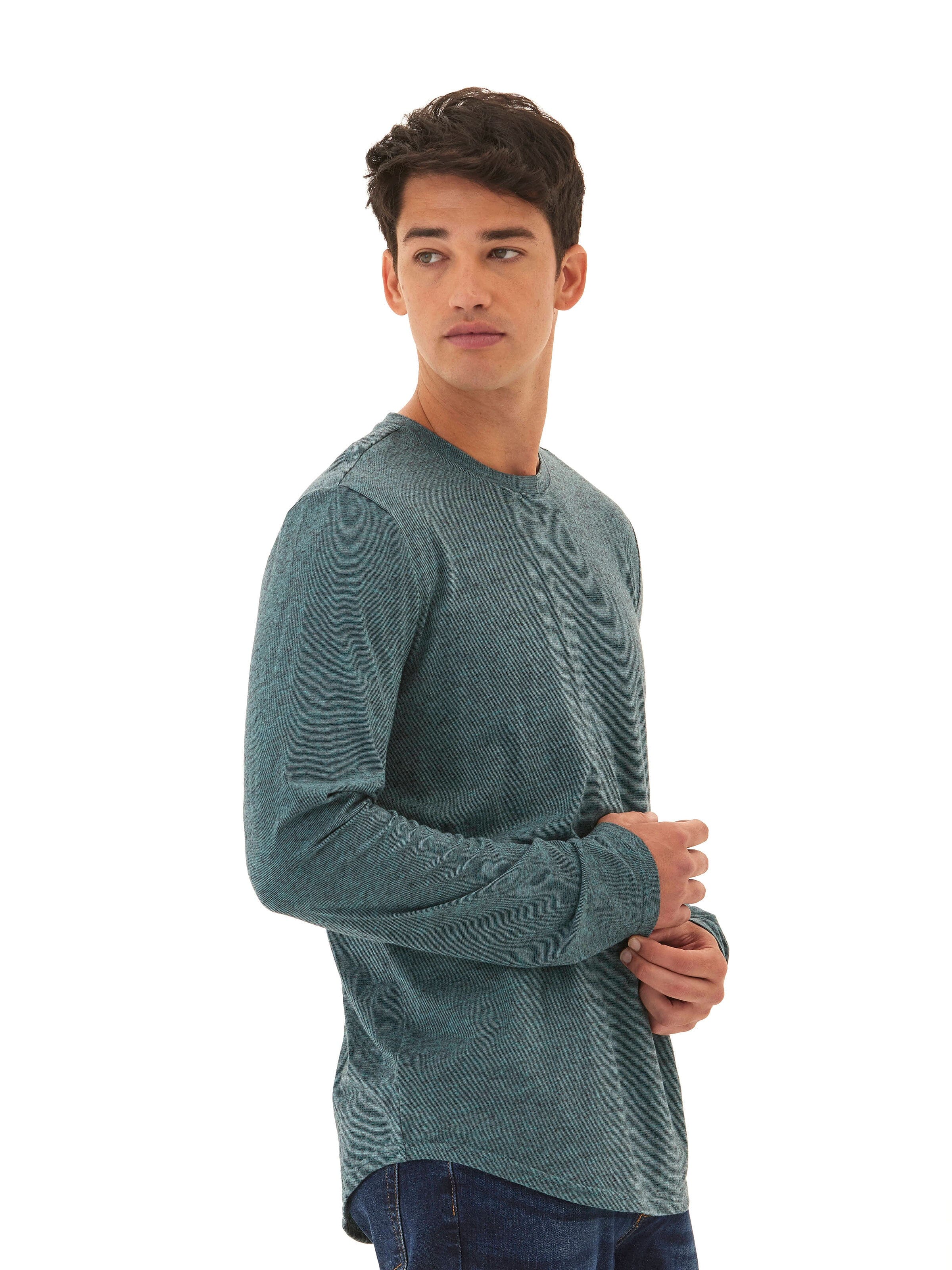 Black Fleck Triblend Long Sleeve Crew Neck Tee
