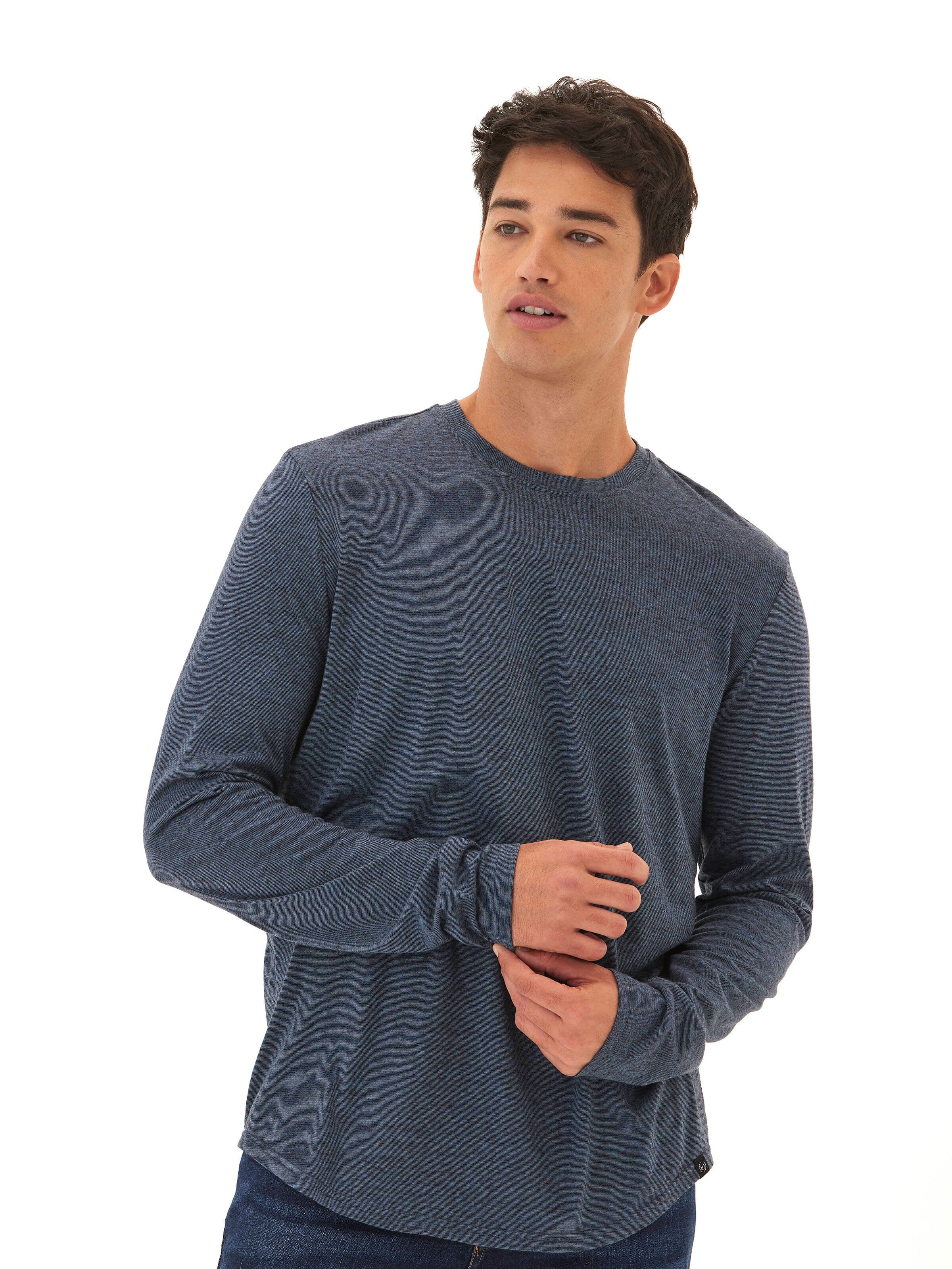 Black Fleck Triblend Long Sleeve Crew Neck Shirt