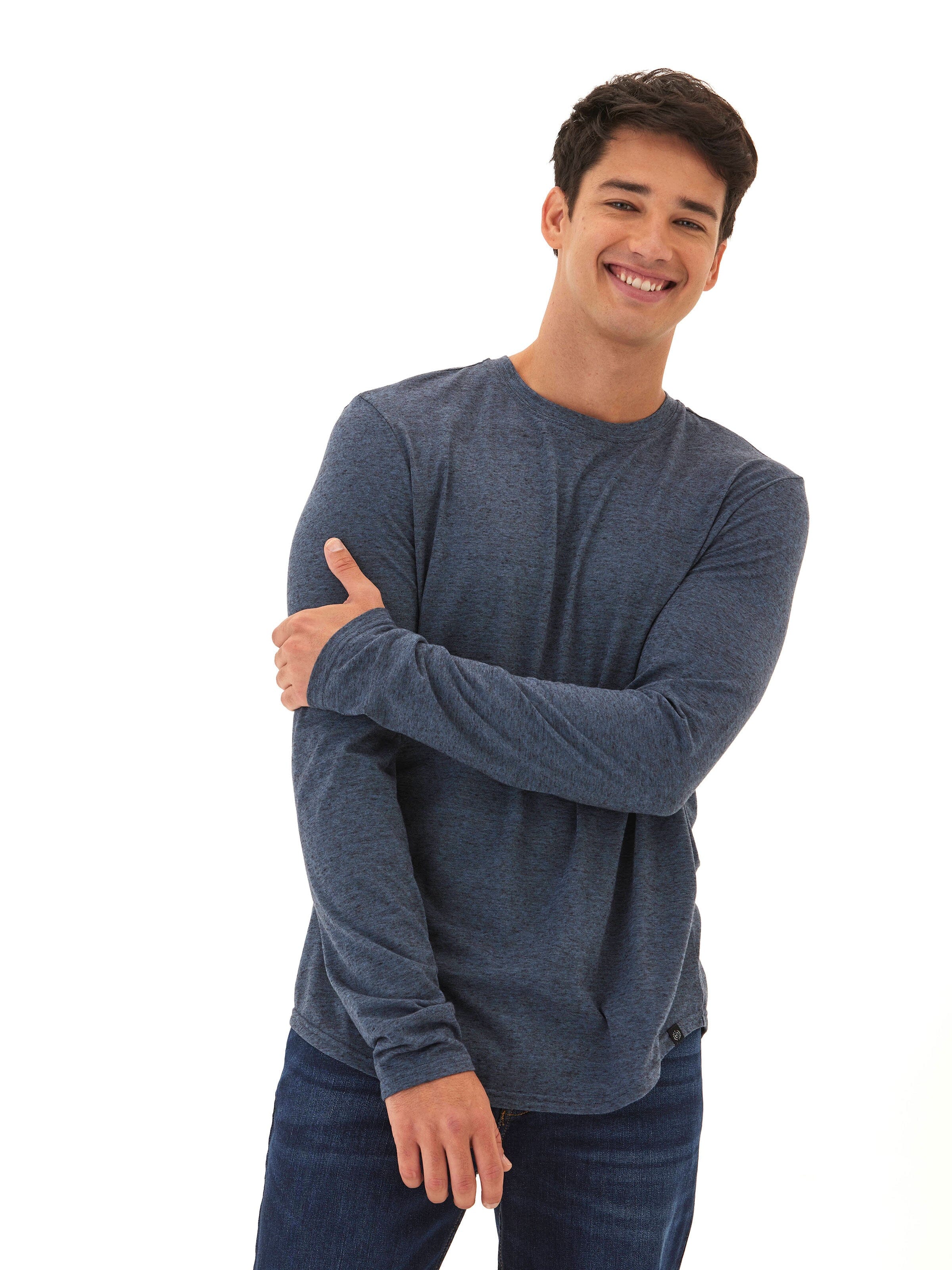 Black Fleck Triblend Long Sleeve Crew neck shirt featuring soft, breathable material.