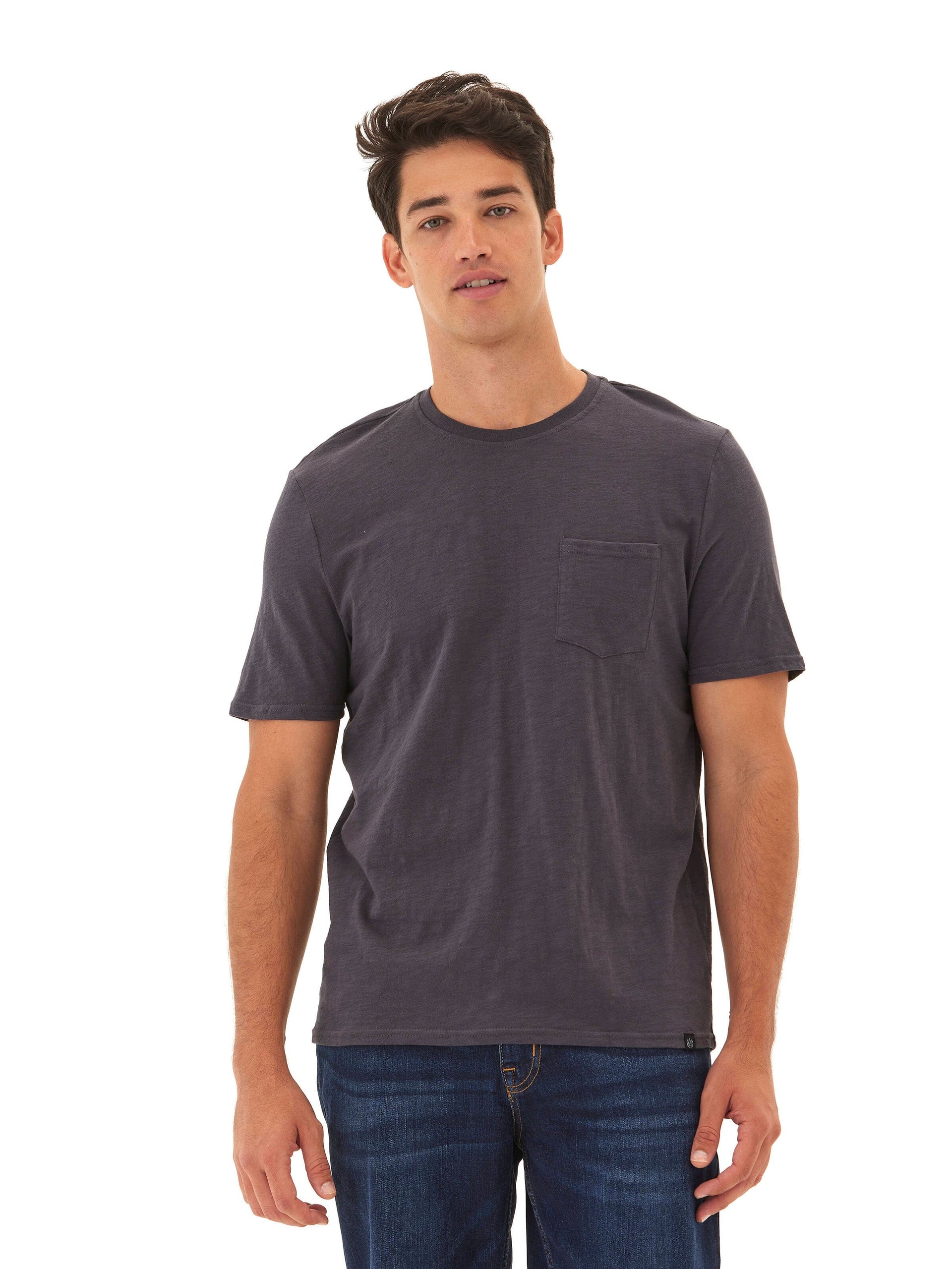 Men's Slub Jersey Crew Neck Pocket Tee in Charcoal Grey