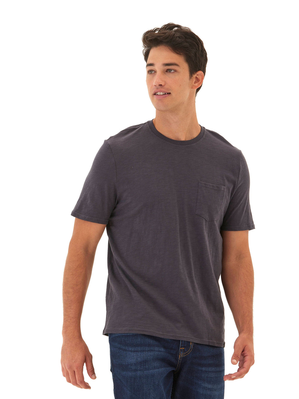 Men's Slub Jersey Crew Neck Pocket Tee in Charcoal Grey