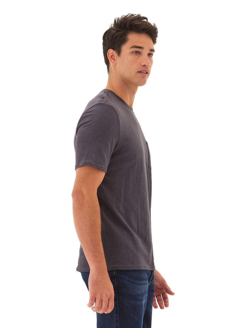 Men's Slub Jersey Crew Neck Pocket Tee in Charcoal Grey