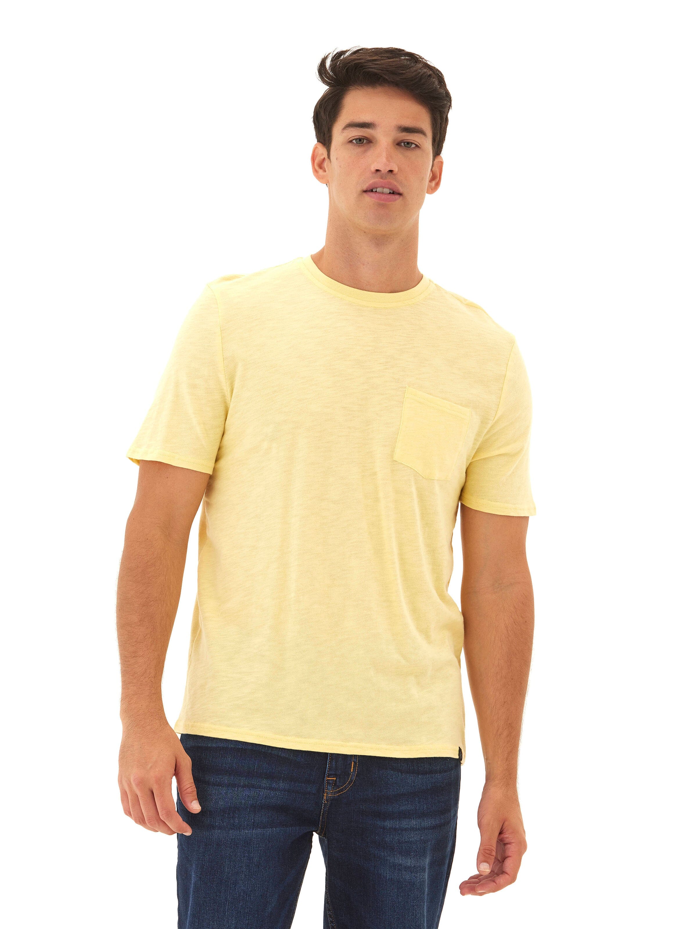 Slub Jersey Crew Neck Pocket Tee in Yellow