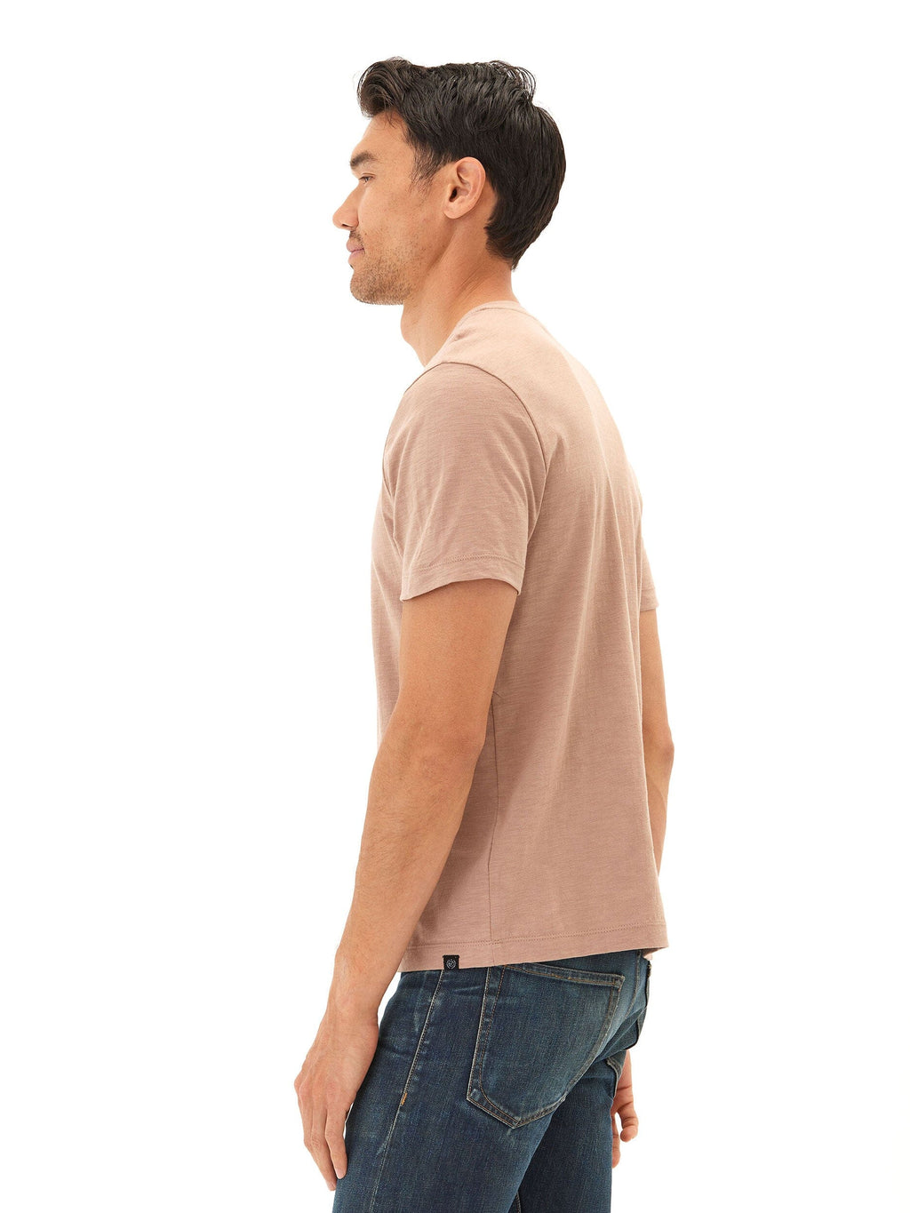 Men's Organic Cotton Slub Jersey V-Neck Tee in Dusty-Rose & Taupe
