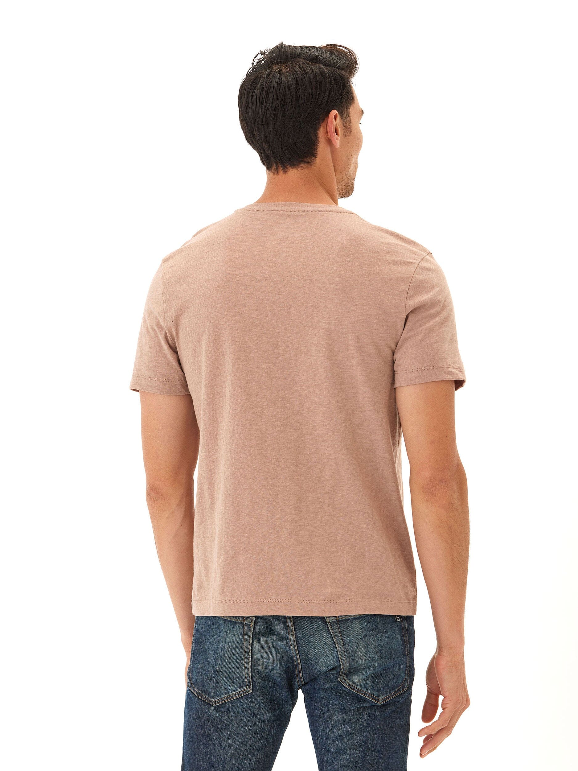 Men's Organic Cotton Slub Jersey V-Neck Tee in Dusty-Rose & Taupe