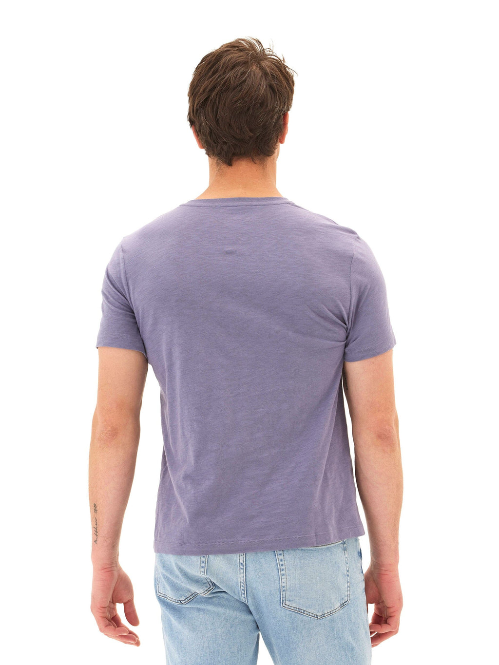 Men's Organic Cotton Slub Jersey V-Neck Tee in Purple and Blue