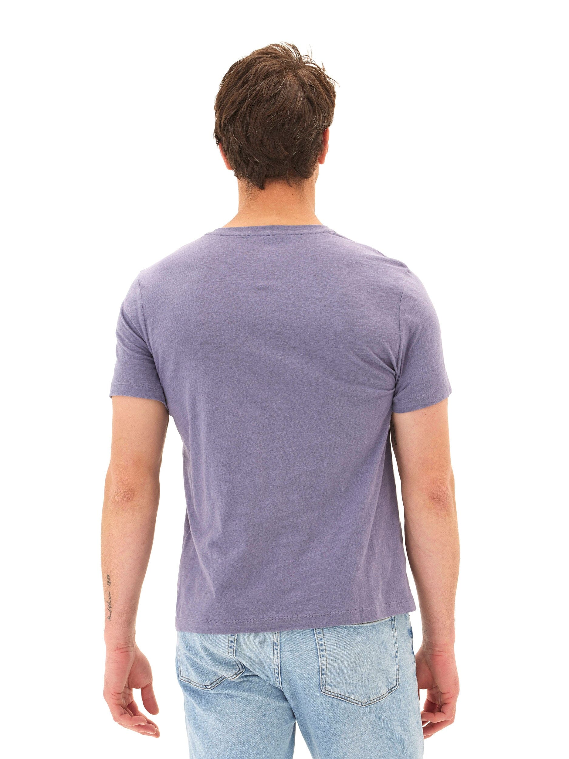 Men's Organic Cotton Slub Jersey V-Neck Tee in Purple and Blue
