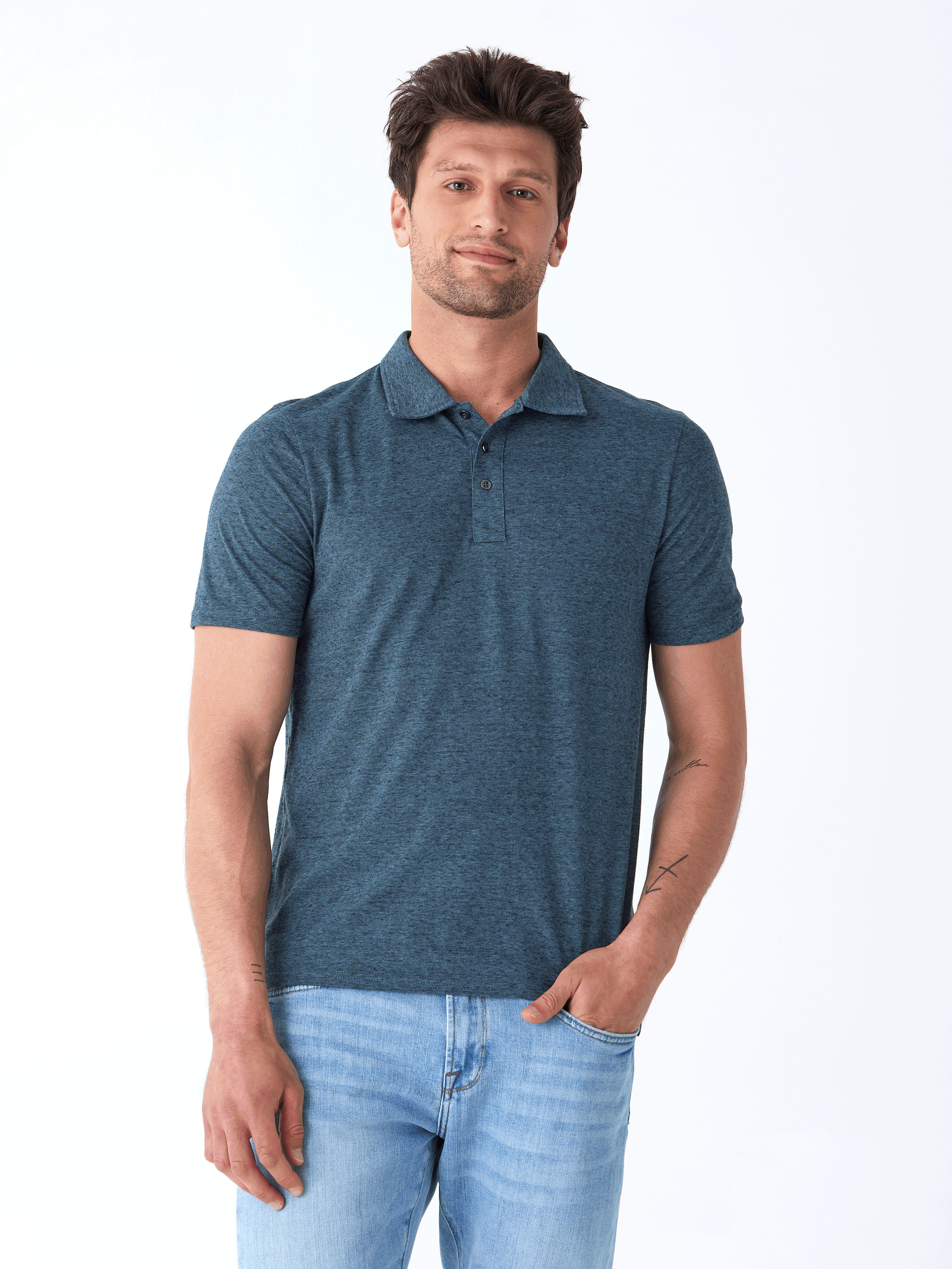 Black Fleck Triblend Jersey Polo - Classic Fit Textured Shirt