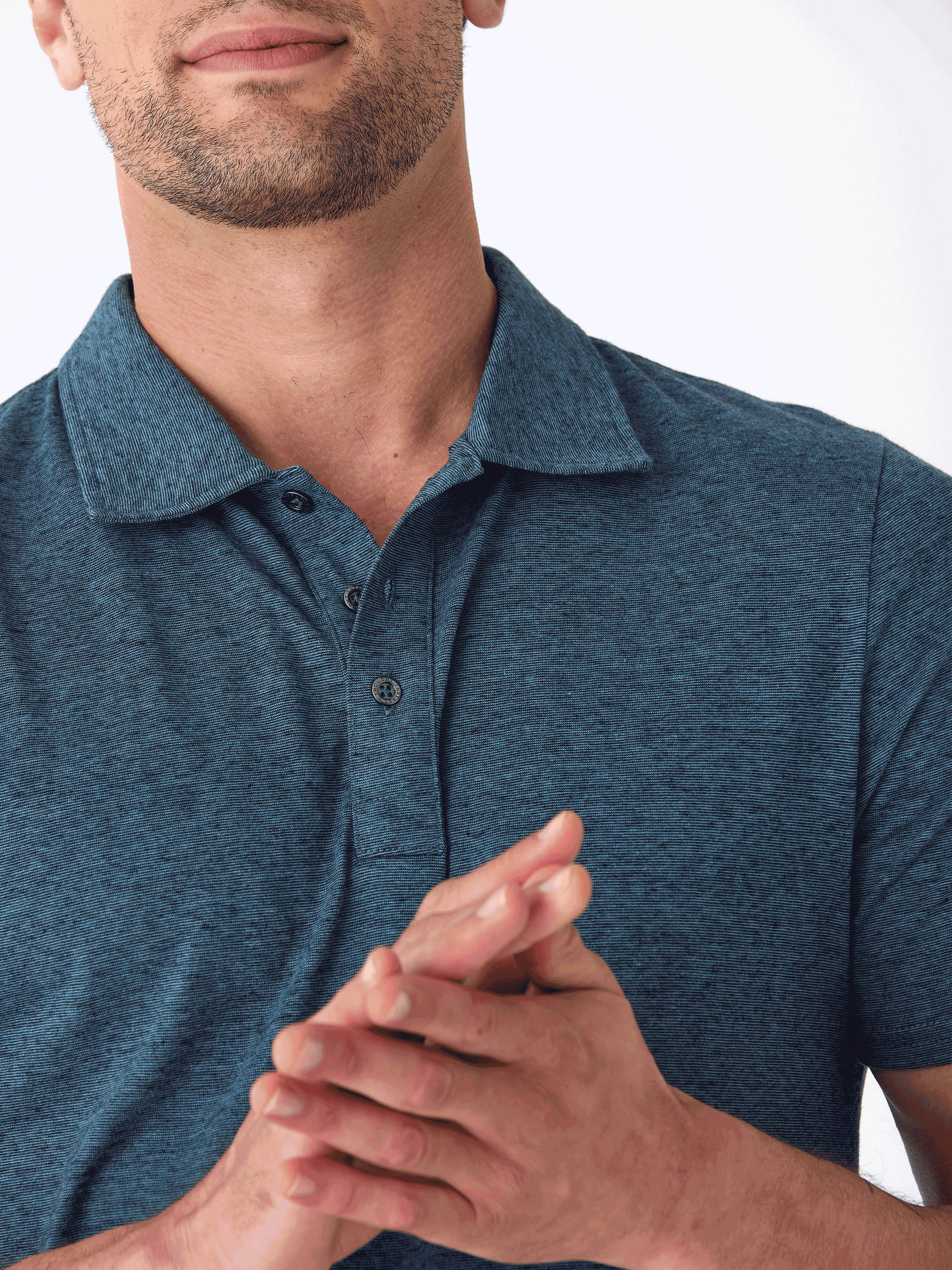 Black Fleck Triblend Jersey Polo - Classic Fit Textured Shirt
