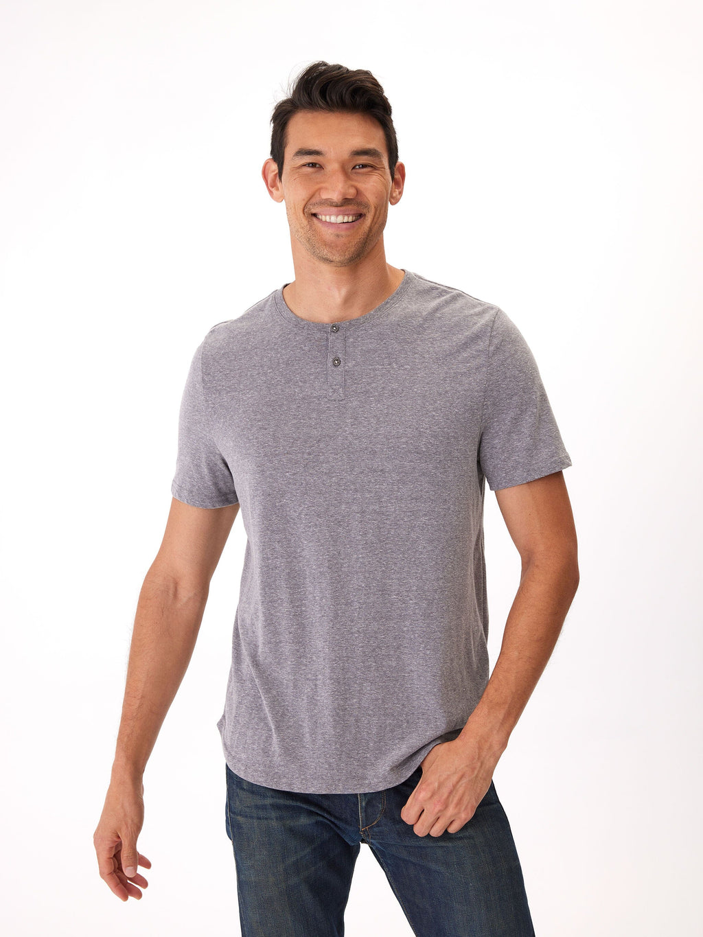 Men's Baseline Triblend Short Sleeve Henley Shirt in Grey