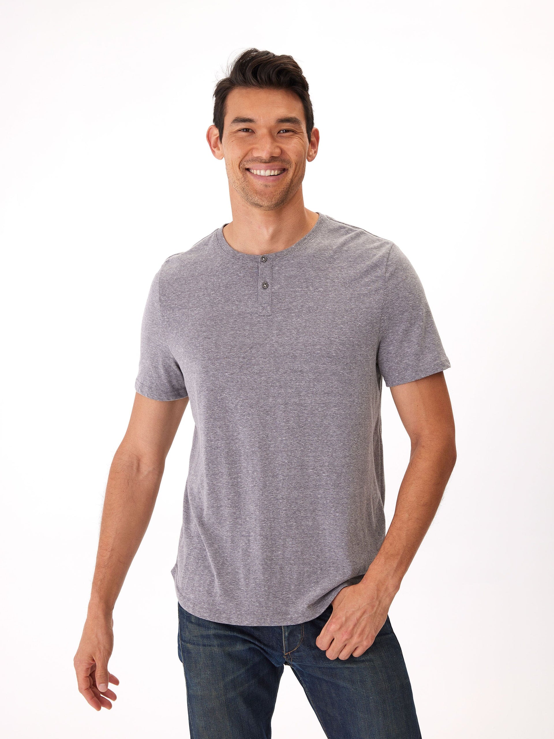 Men's Baseline Triblend Short Sleeve Henley Shirt in Grey