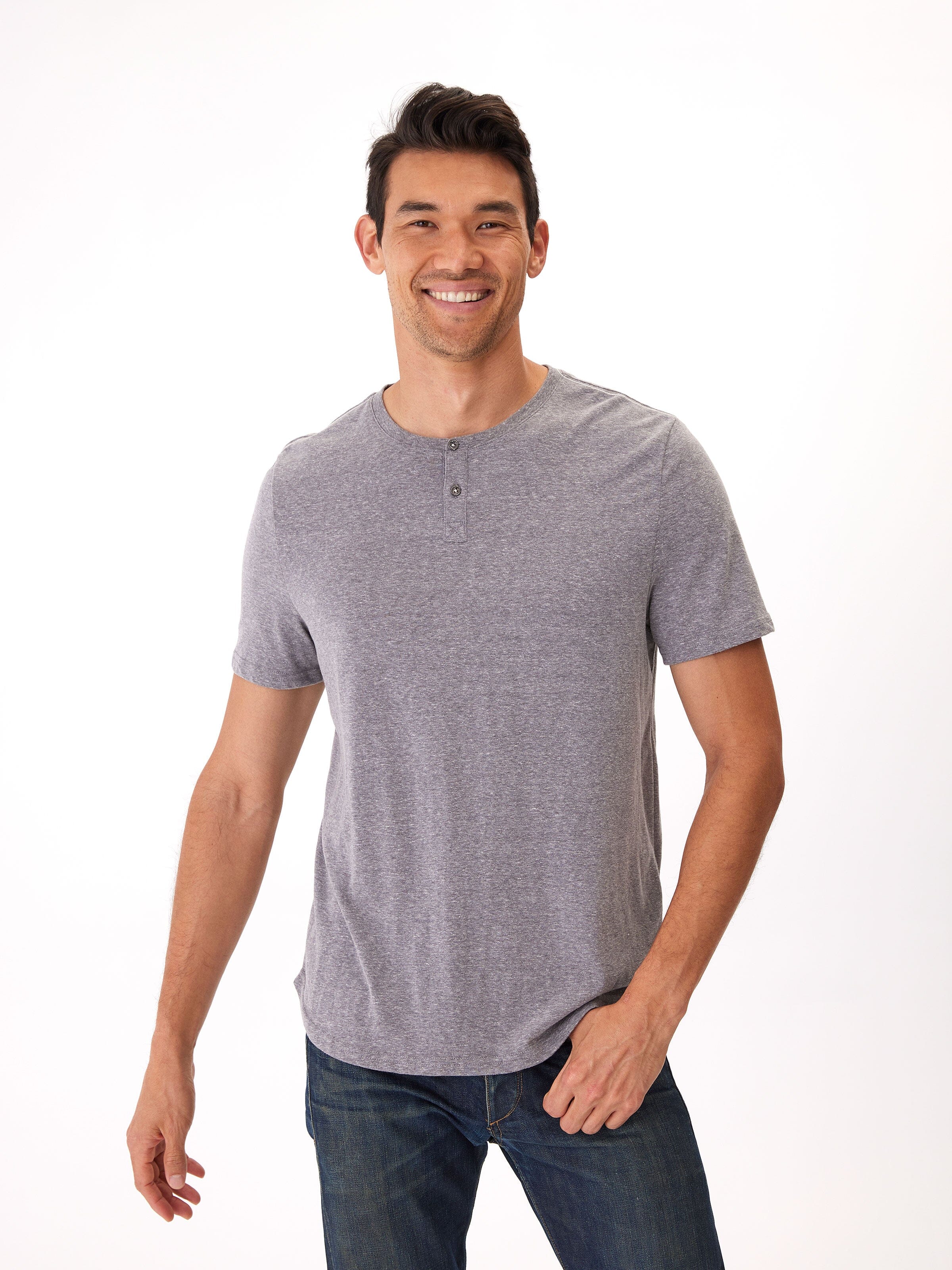 Men's Baseline Triblend Short Sleeve Henley Shirt in Grey