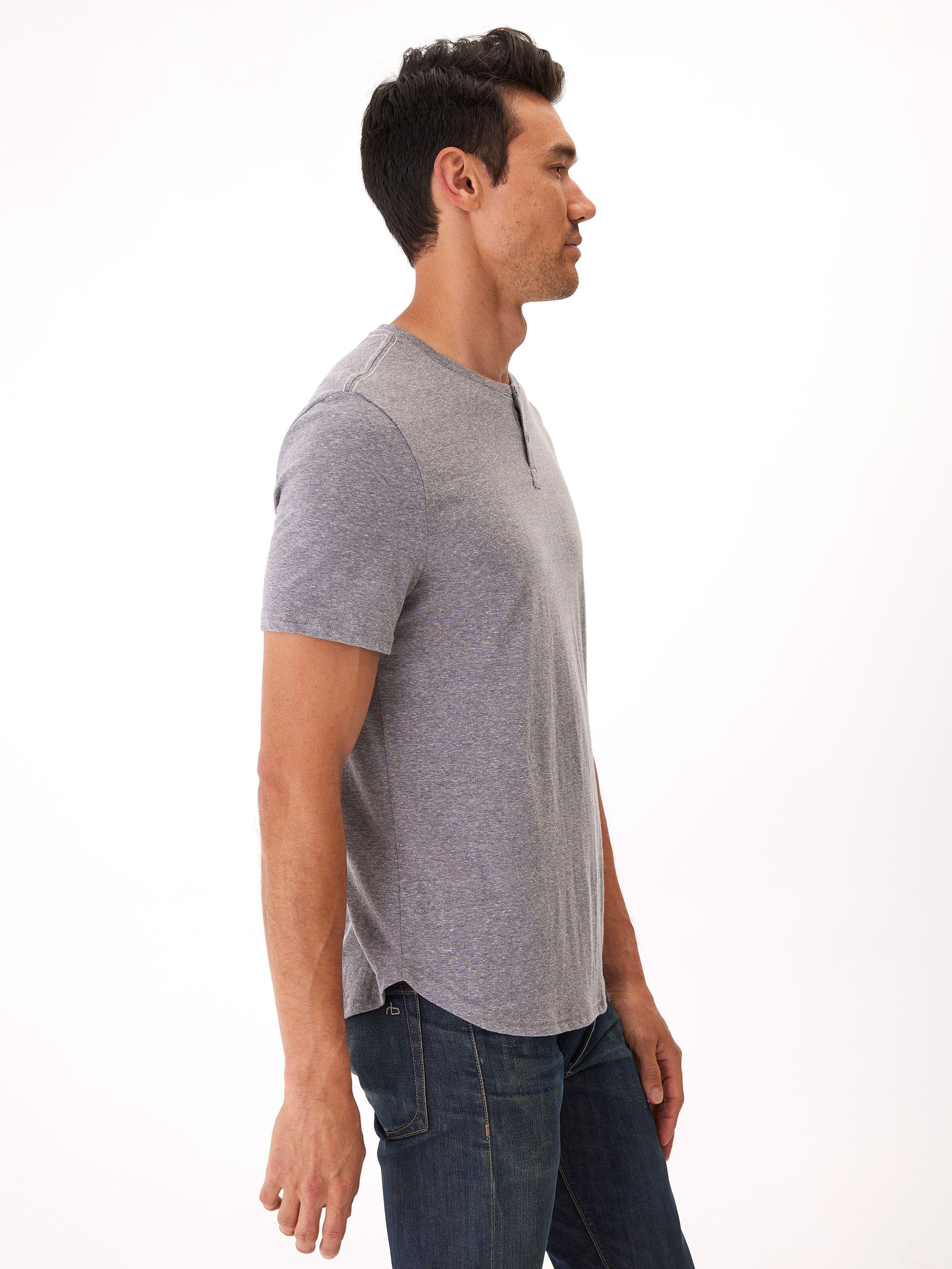 Men's Baseline Triblend Short Sleeve Henley Shirt in Grey