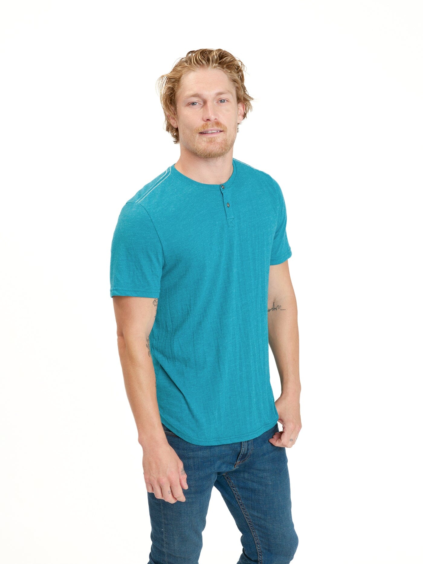 Baseline Short Sleeve Triblend Henley in Teal