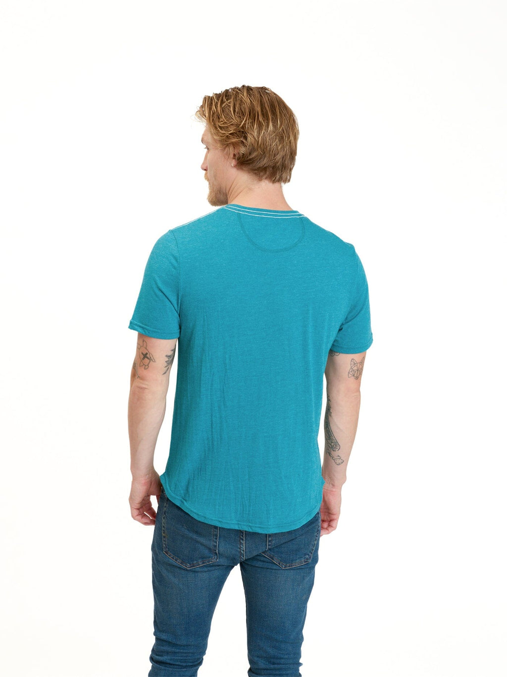 Baseline Short Sleeve Triblend Henley in Teal