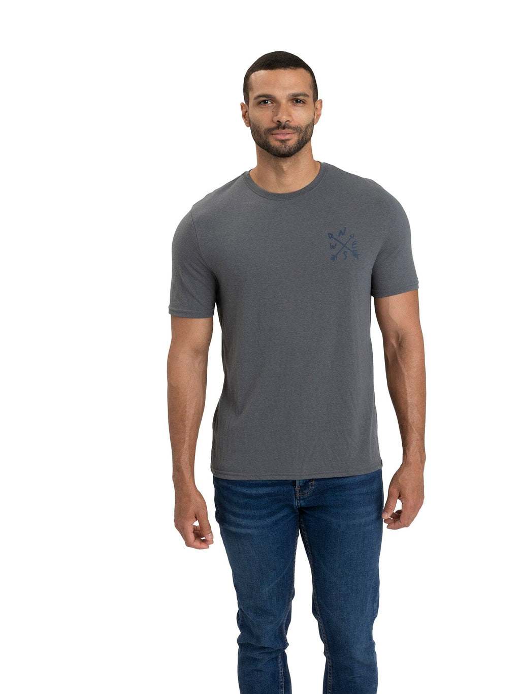 Model wearing a soft Triblend Graphic Tee featuring a unique hand-drawn design in a casual fit.