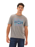 Men wearing a soft grey triblend graphic tee with a hand-drawn design, styled for an outdoor lifestyle.