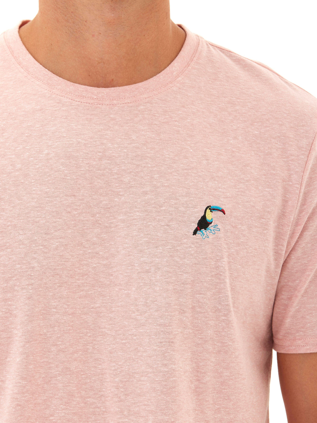 Men's Toucan Embroidery Tee - Minimalist Casual Knit T-Shirt