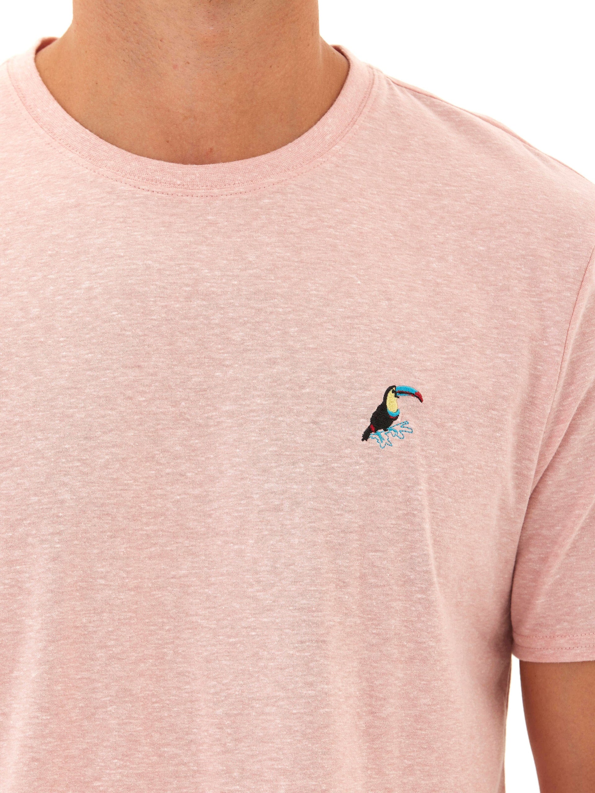 Men's Toucan Embroidery Tee - Minimalist Casual Knit T-Shirt