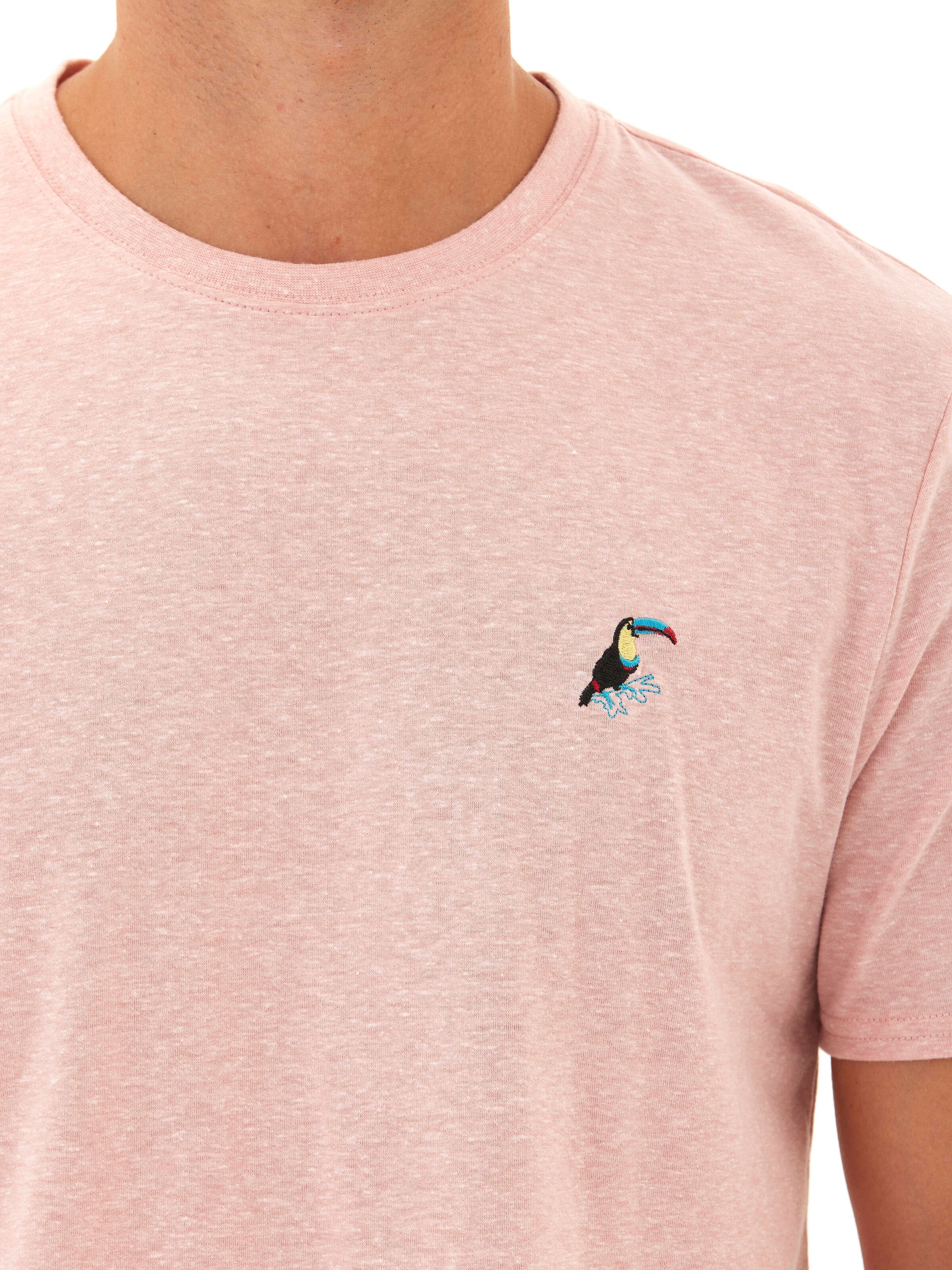Men's Toucan Embroidery Tee - Minimalist Casual Knit T-Shirt