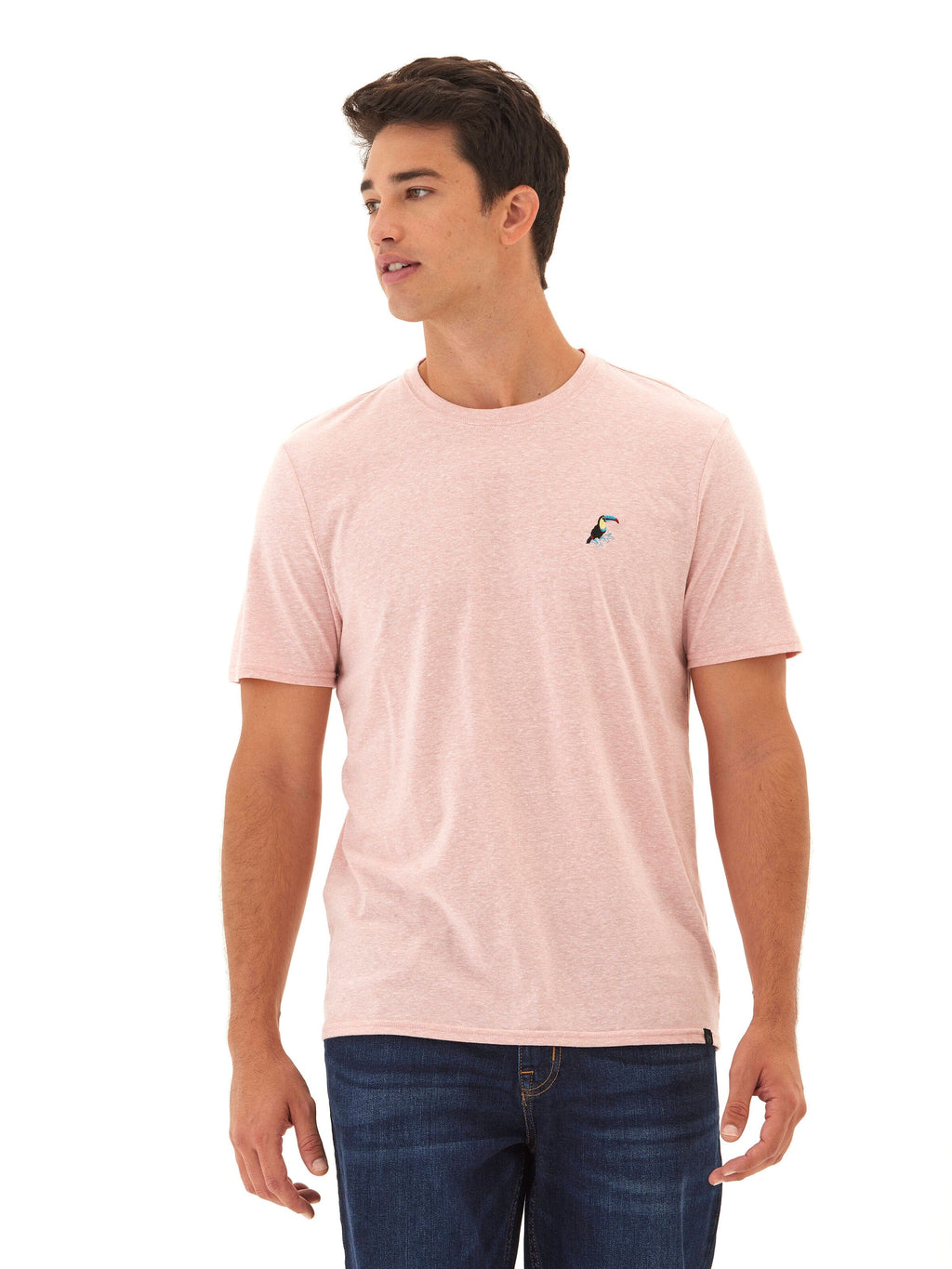 Men's Toucan Embroidery Tee - Minimalist Casual Knit T-Shirt