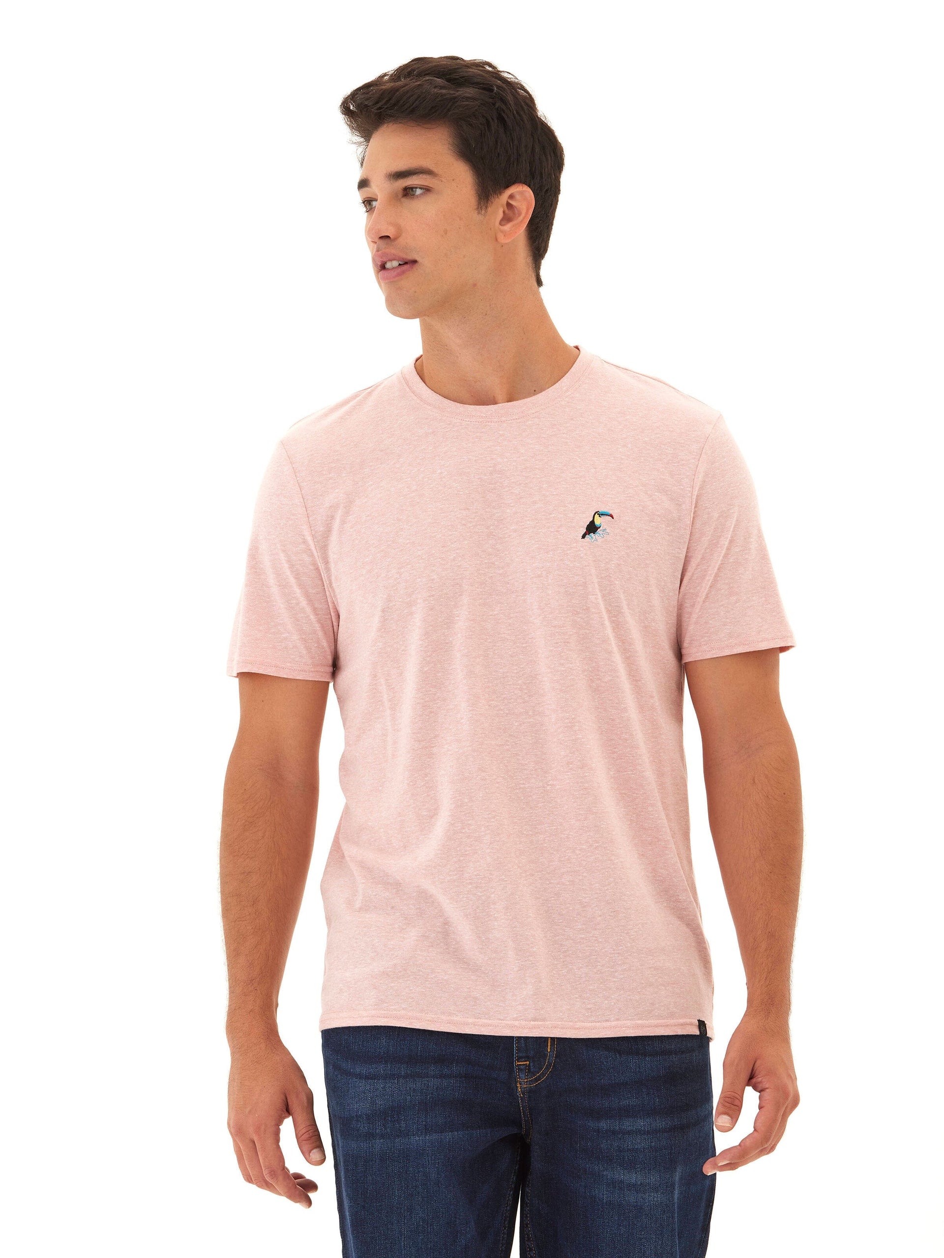 Men's Toucan Embroidery Tee - Minimalist Casual Knit T-Shirt