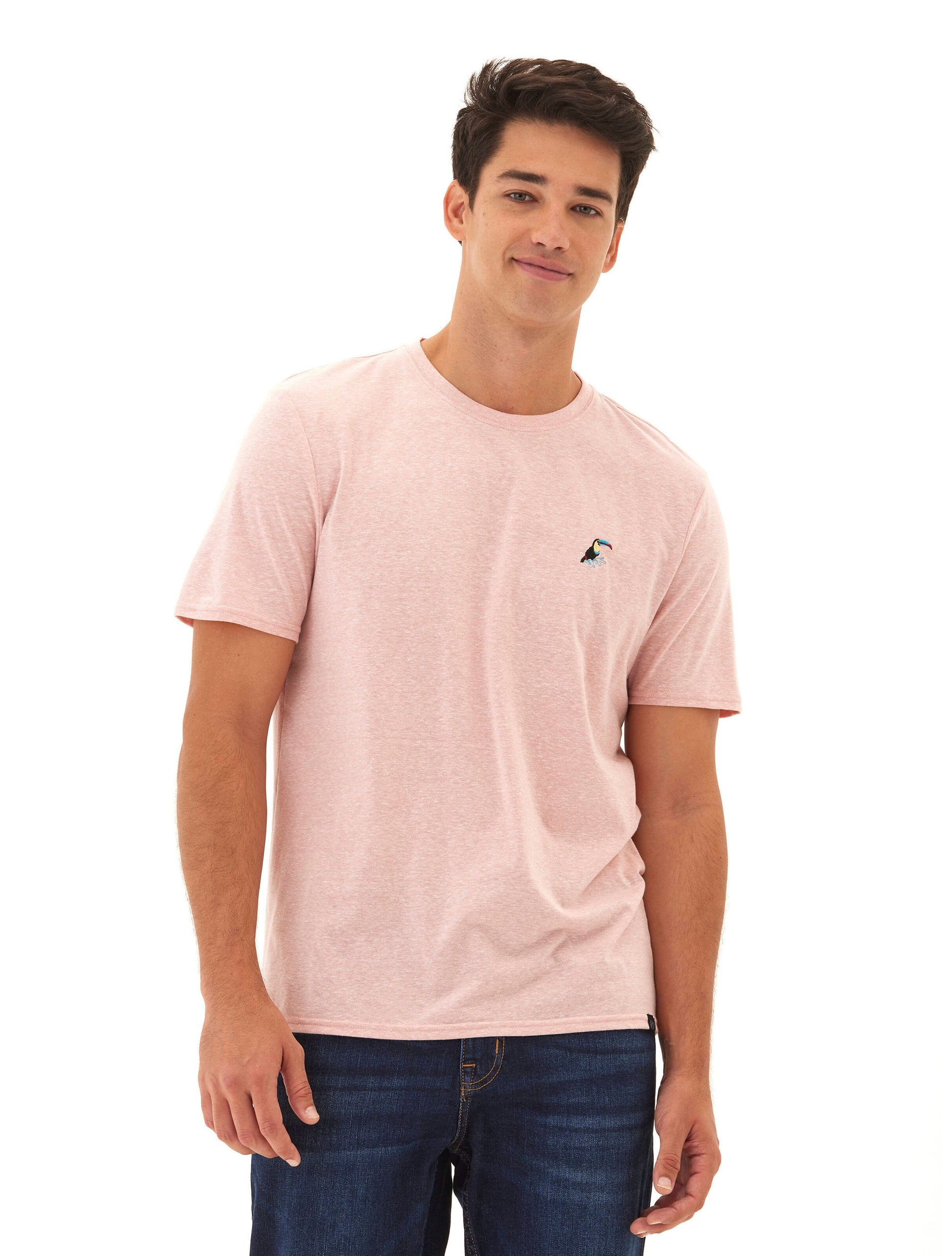 Men's Toucan Embroidery Tee - Minimalist Casual Knit T-Shirt