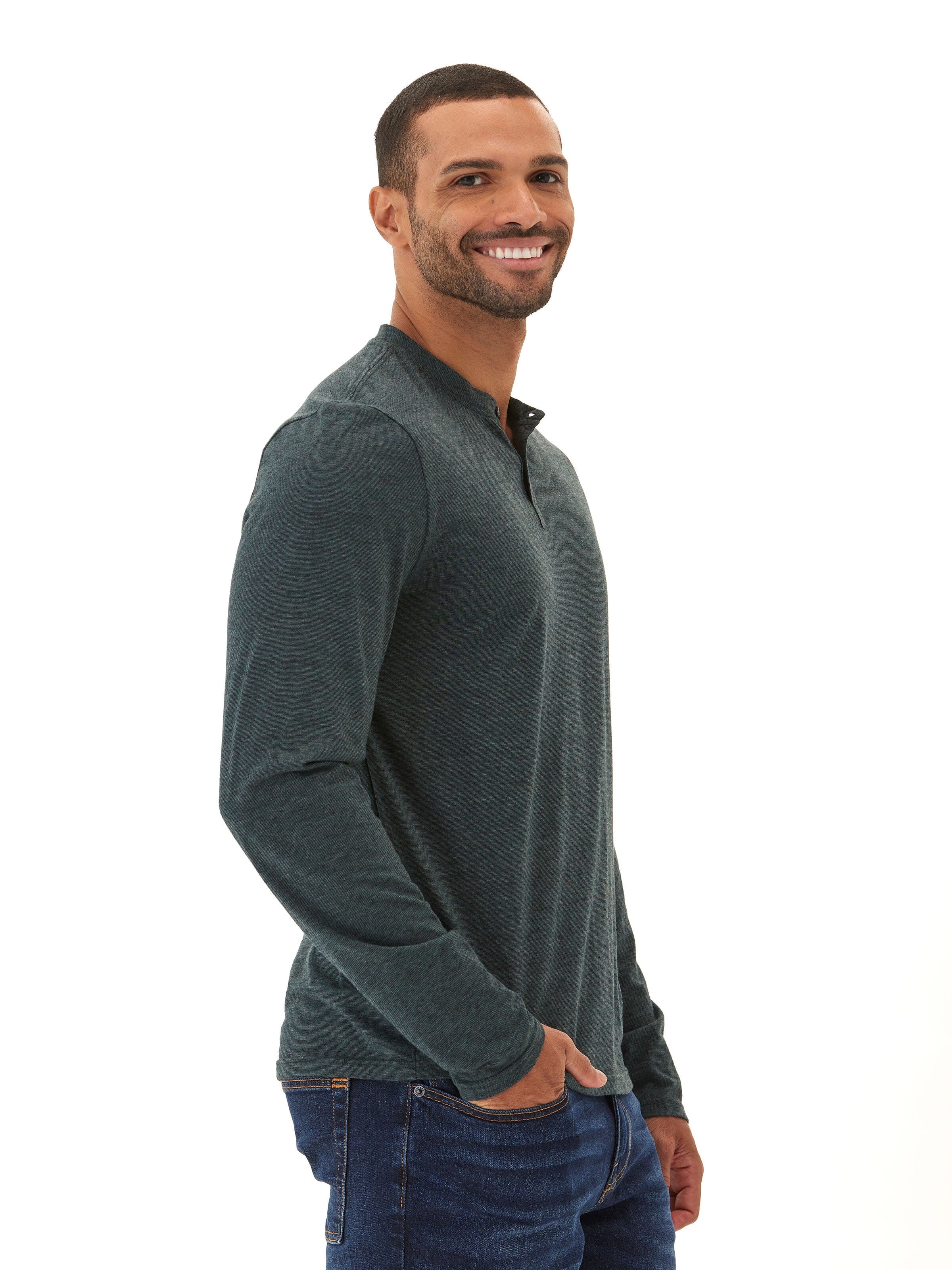 Black Fleck Long Sleeve Triblend Henley Shirt