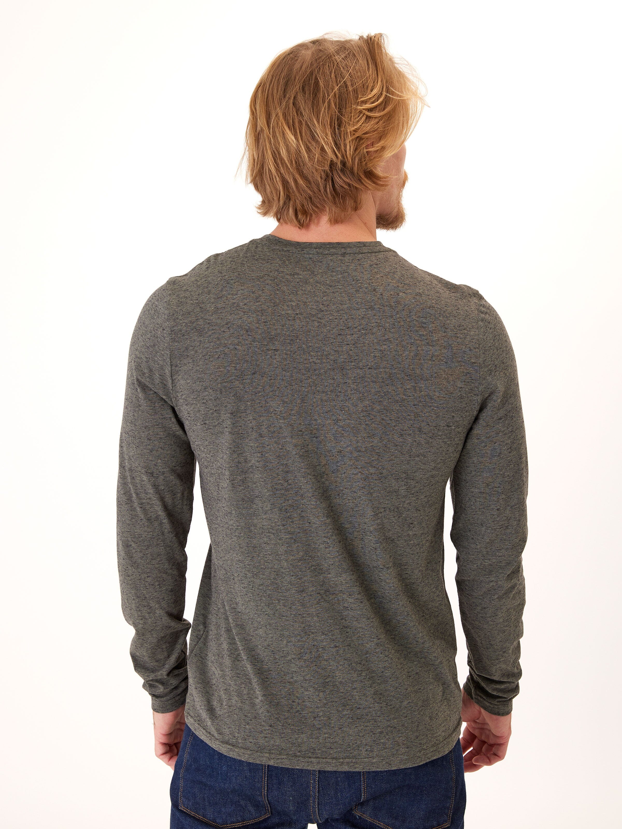 Braeden Long Sleeve Triblend Henley in Black Fleck