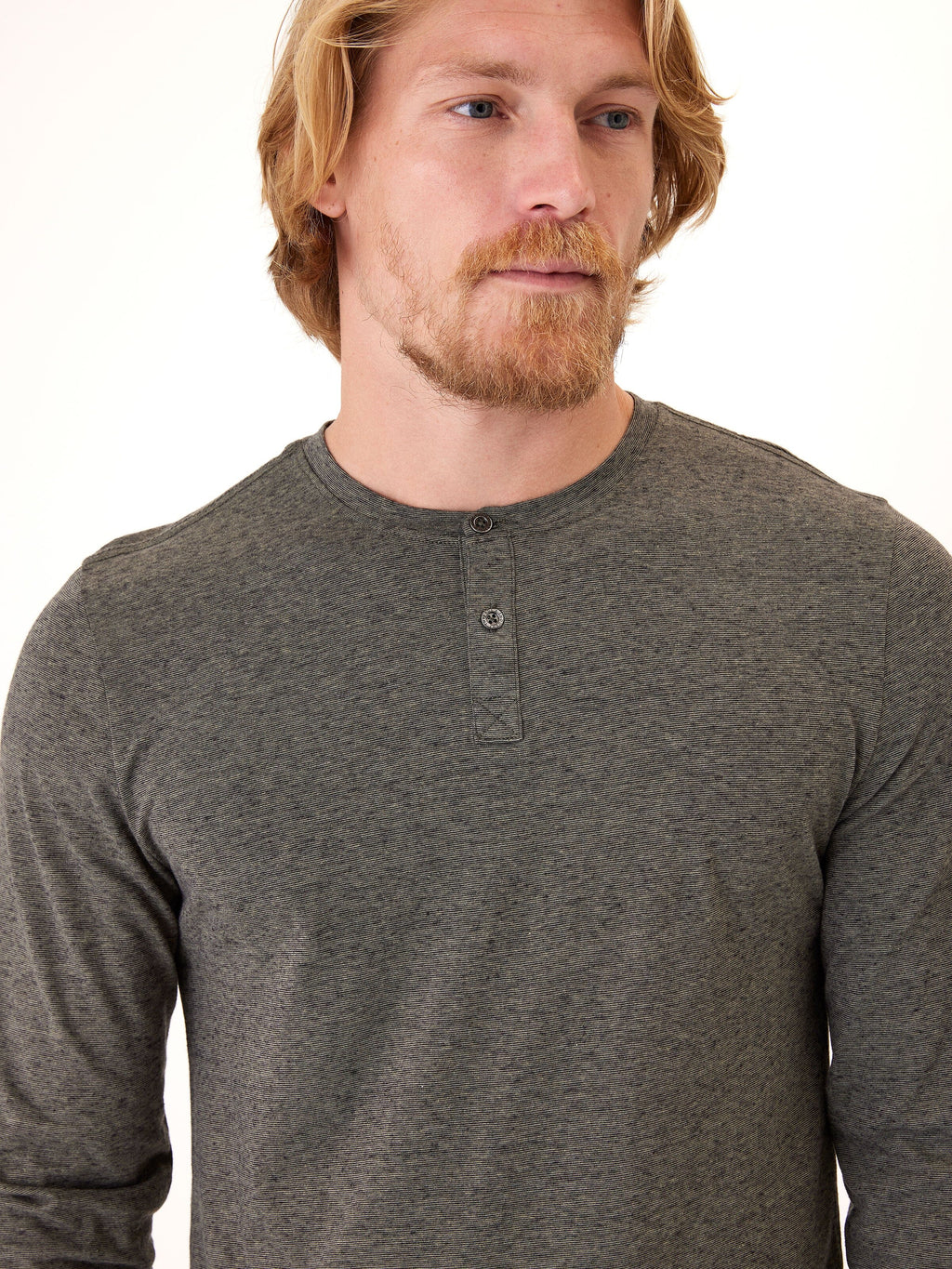 Braeden Long Sleeve Triblend Henley in Black Fleck