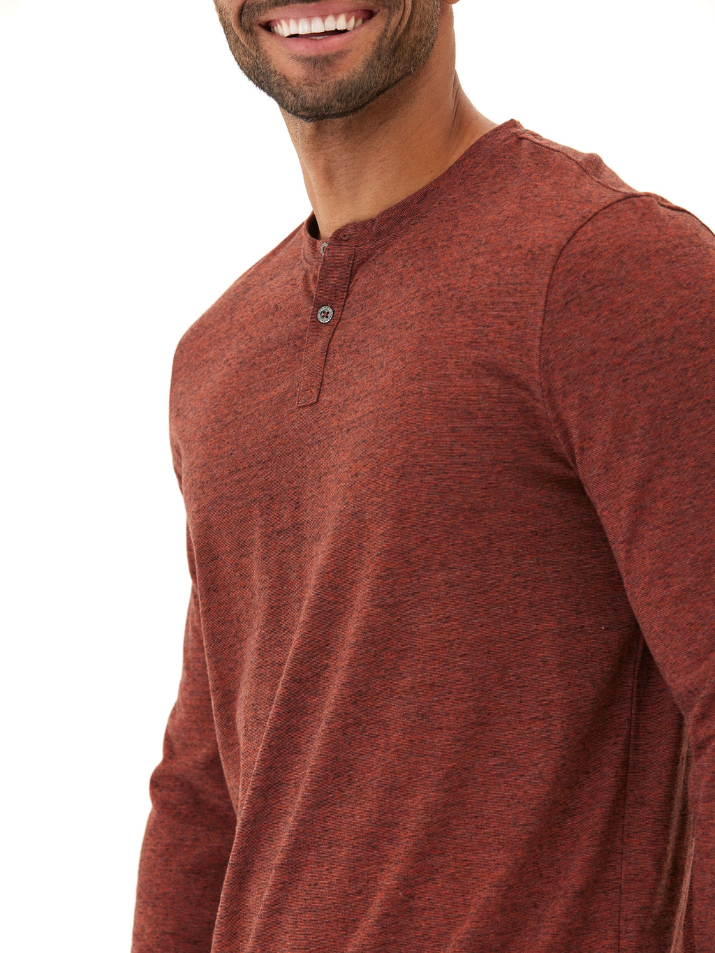 Braeden Black Fleck long sleeve triblend henley with a three-button placket