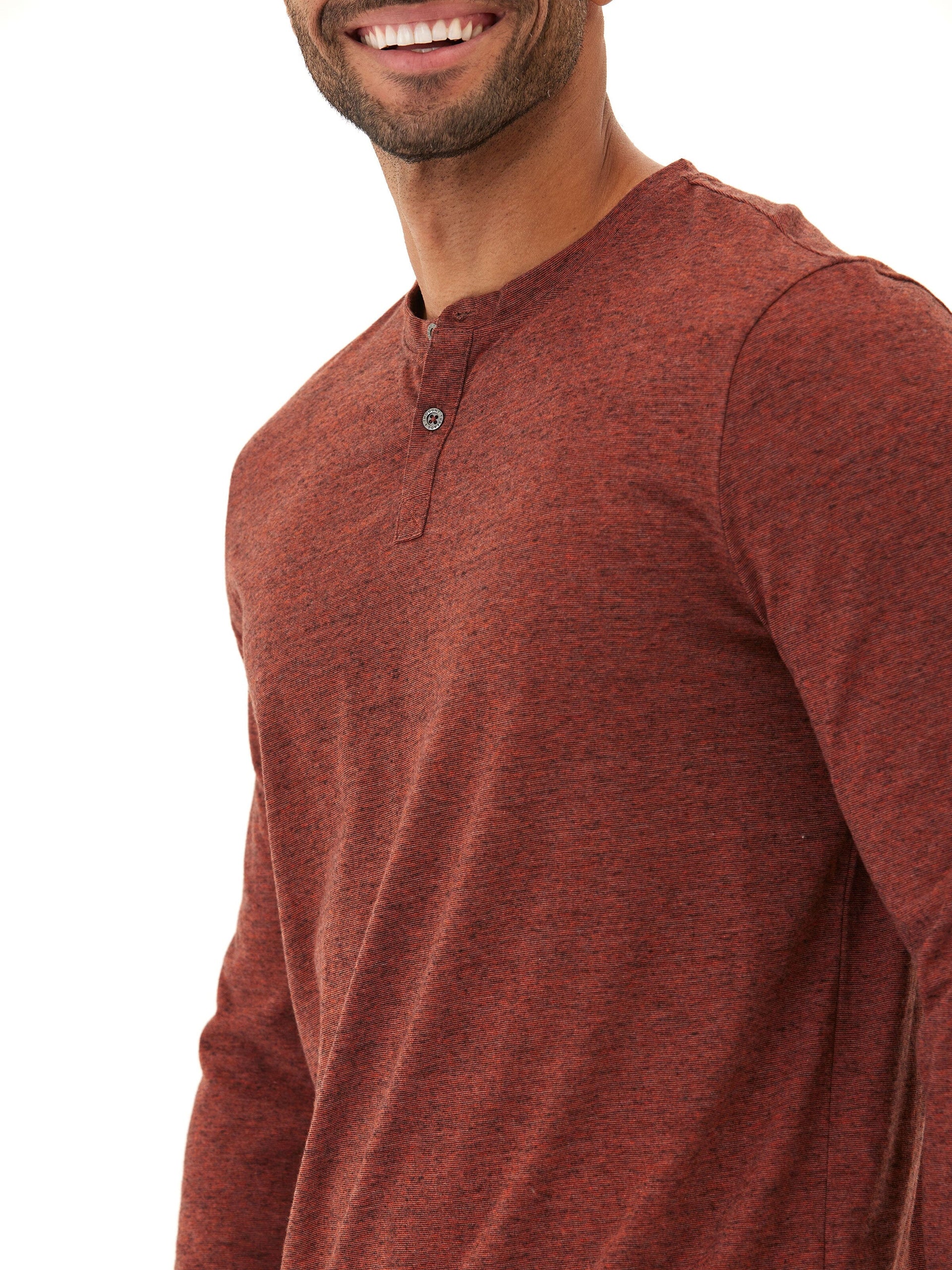 Braeden Black Fleck long sleeve triblend henley with a three-button placket