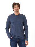 Braeden Black Fleck Long Sleeve Triblend Henley with button placket detail.
