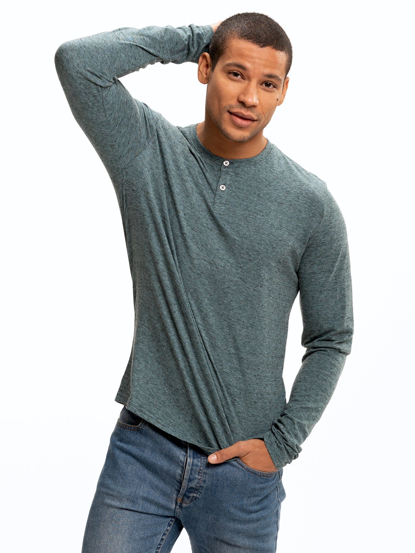 Braeden Black Fleck Long Sleeve Triblend Henley Shirt