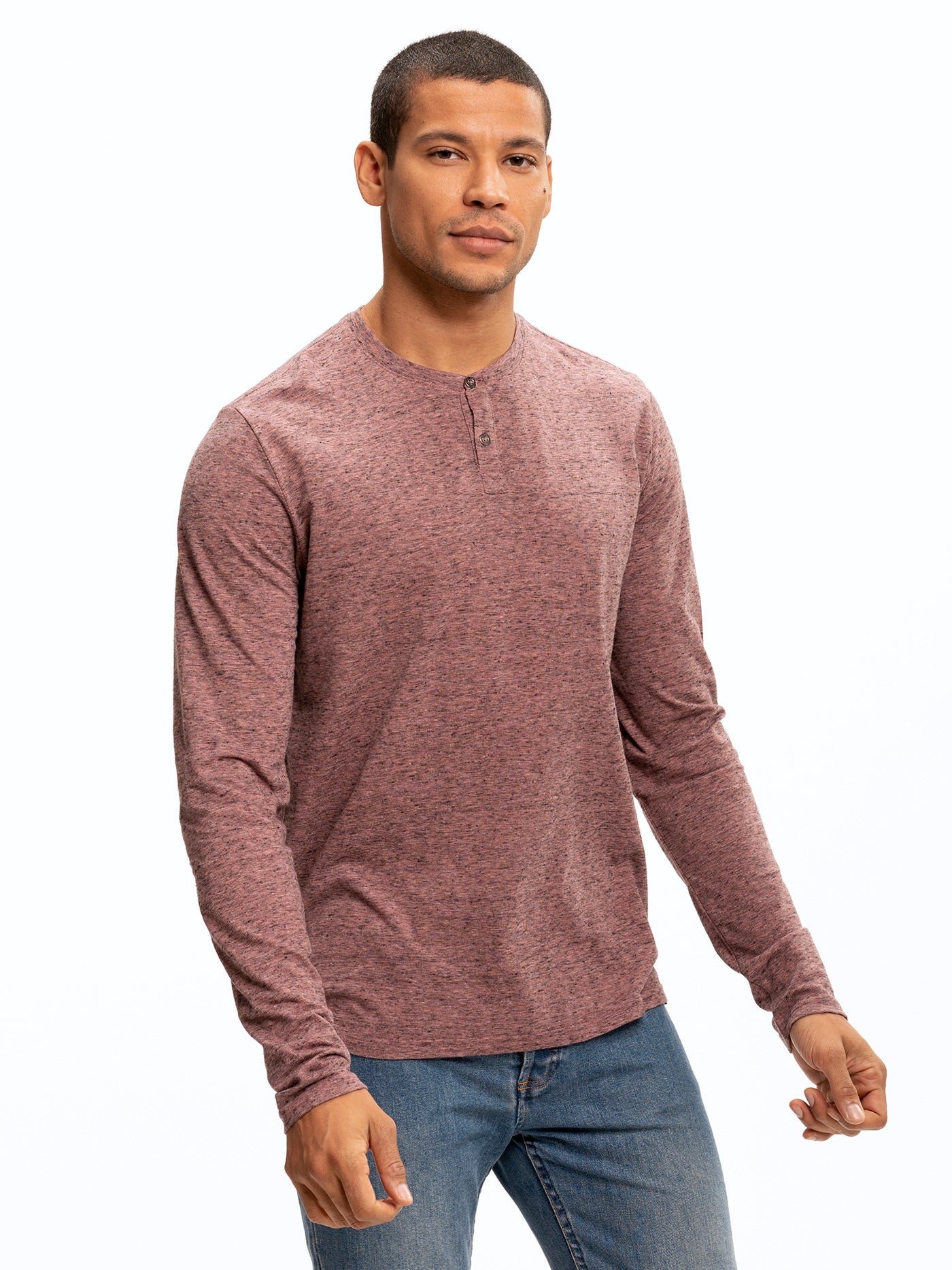 Braeden Black Fleck Long Sleeve Triblend Henley Shirt