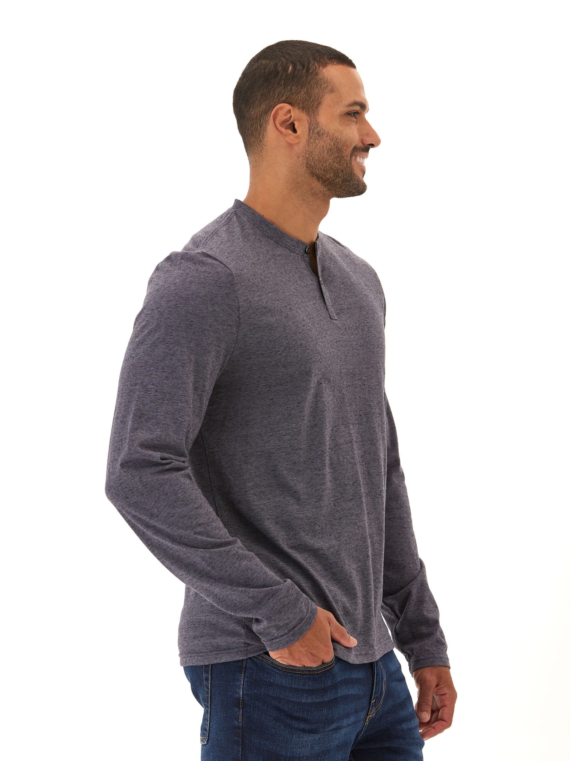 Braeden Black Fleck Long Sleeve Triblend Henley