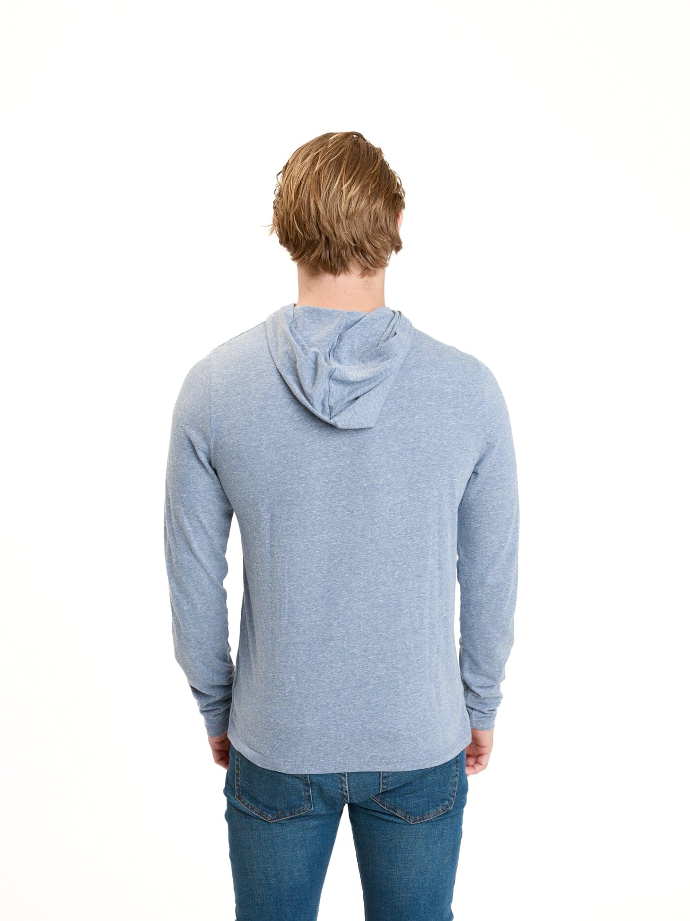 Men's Long Sleeve Triblend T-Shirt Hoodie in Heather Blue