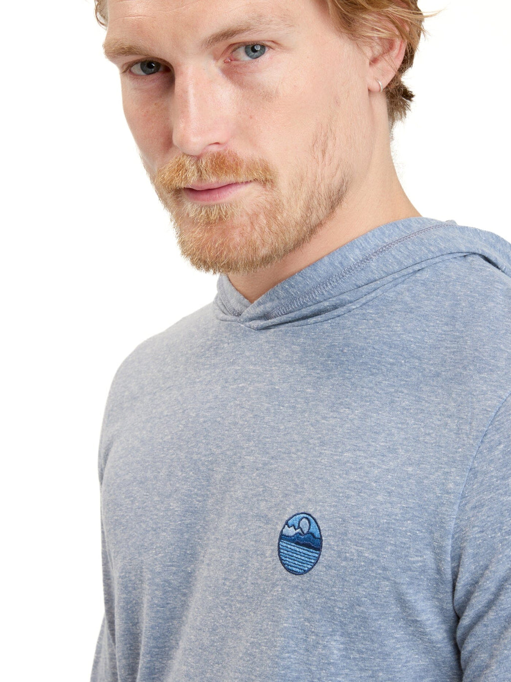 Men's Long Sleeve Triblend T-Shirt Hoodie in Heather Blue
