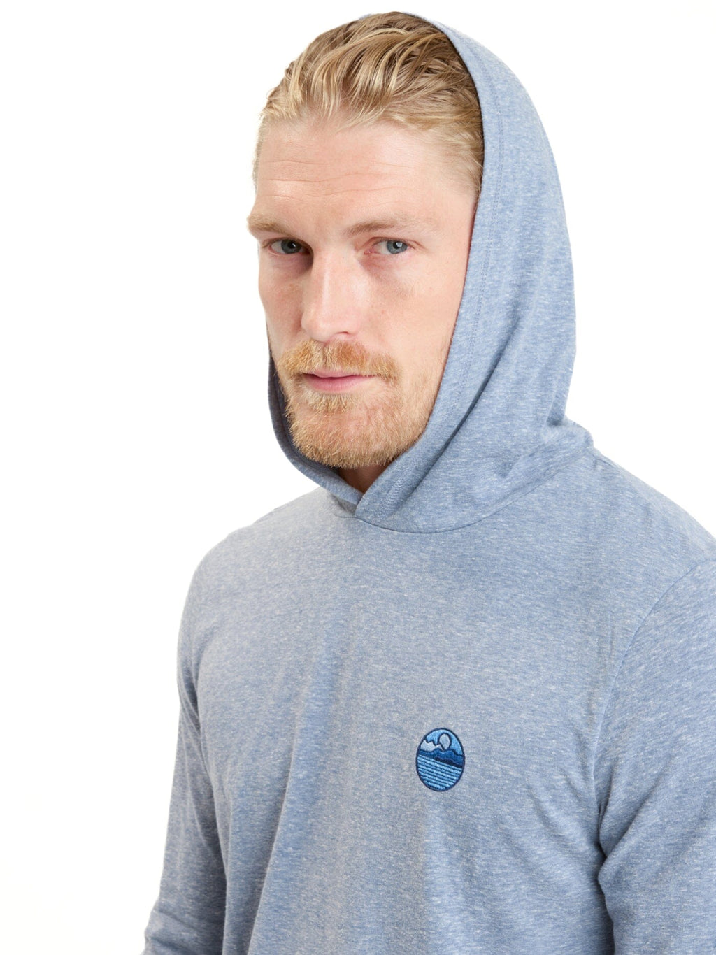 Men's Long Sleeve Triblend T-Shirt Hoodie in Heather Blue