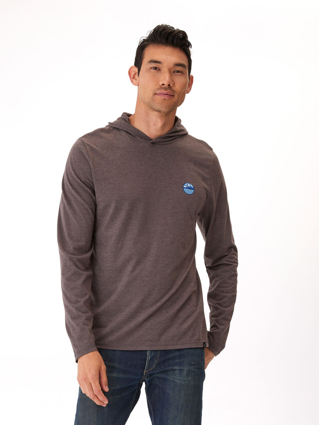 Men's Triblend Embroidery Hoodie Tee - Casual Long Sleeve Pullover